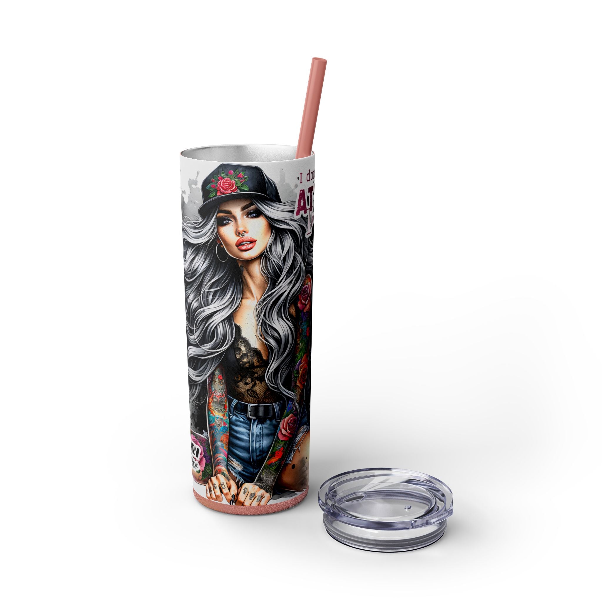 Tumbler Wrap, Badass Funny Design, 20oz Skinny Tumbler with Straw