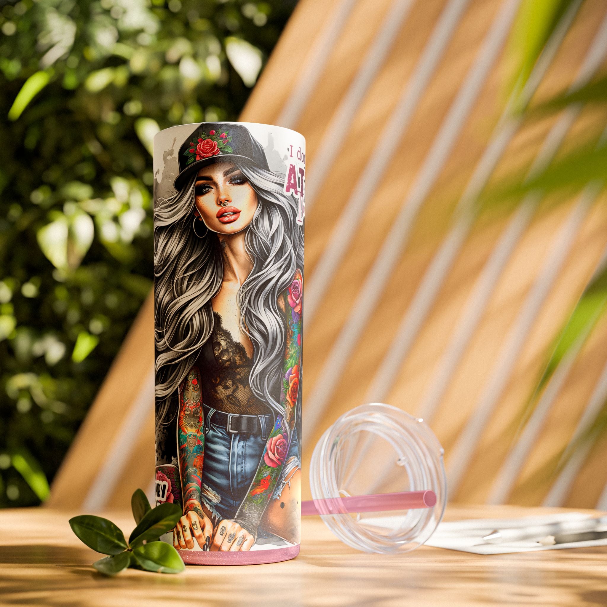 Tumbler Wrap, Badass Funny Design, 20oz Skinny Tumbler with Straw