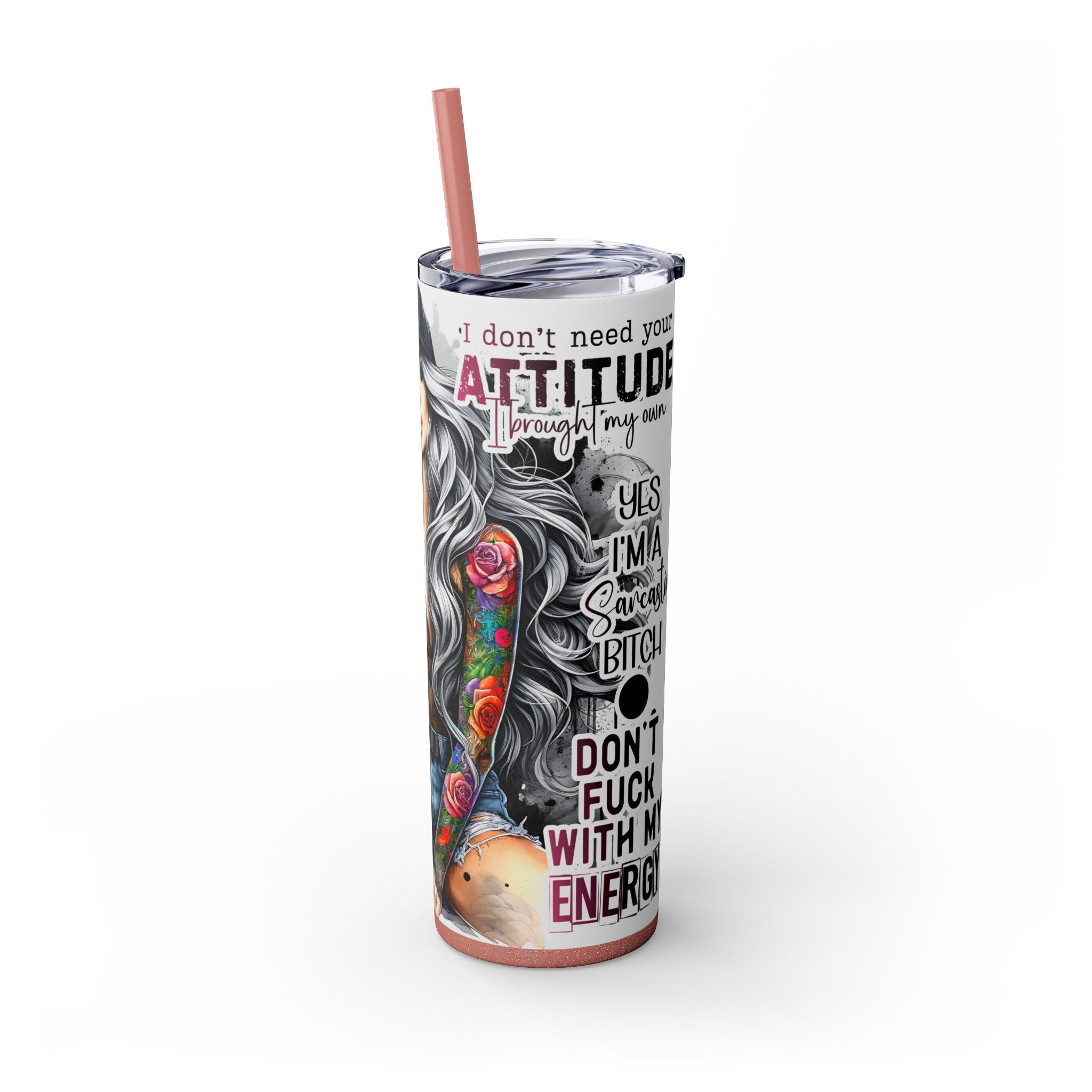 Tumbler Wrap, Badass Funny Design, 20oz Skinny Tumbler with Straw