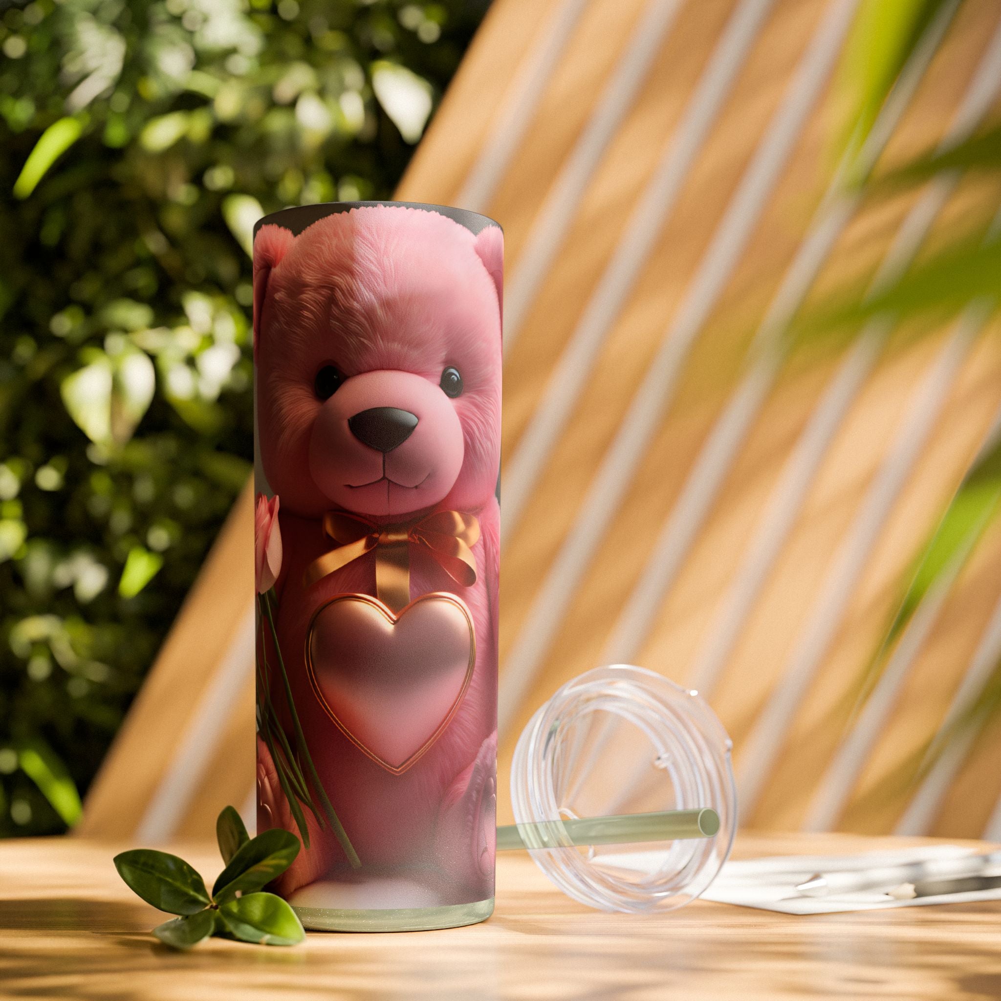 Tumbler with Straw - Valentine's Day Teddy Bears Design