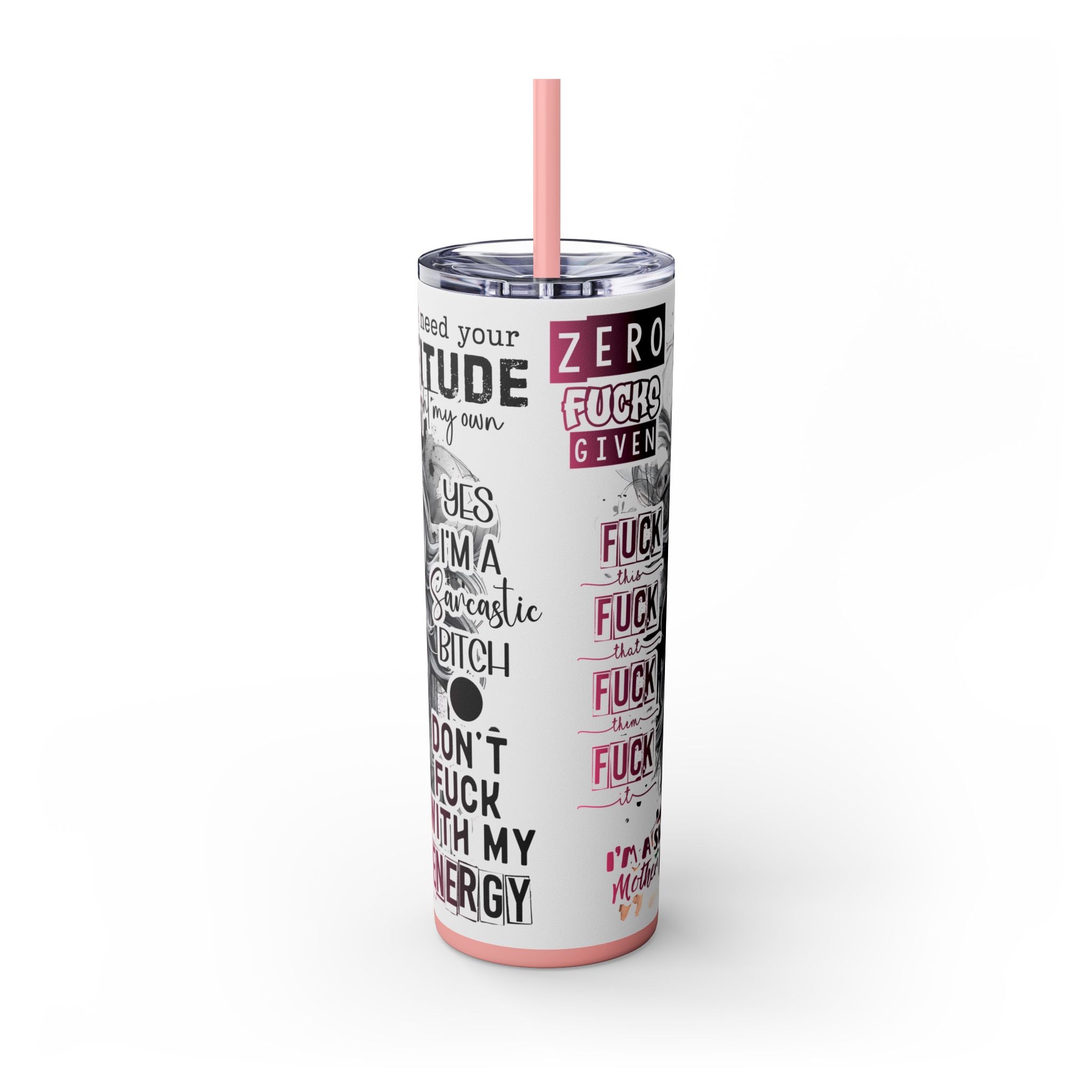 Tumbler Wrap, Badass Funny Design, 20oz Skinny Tumbler with Straw