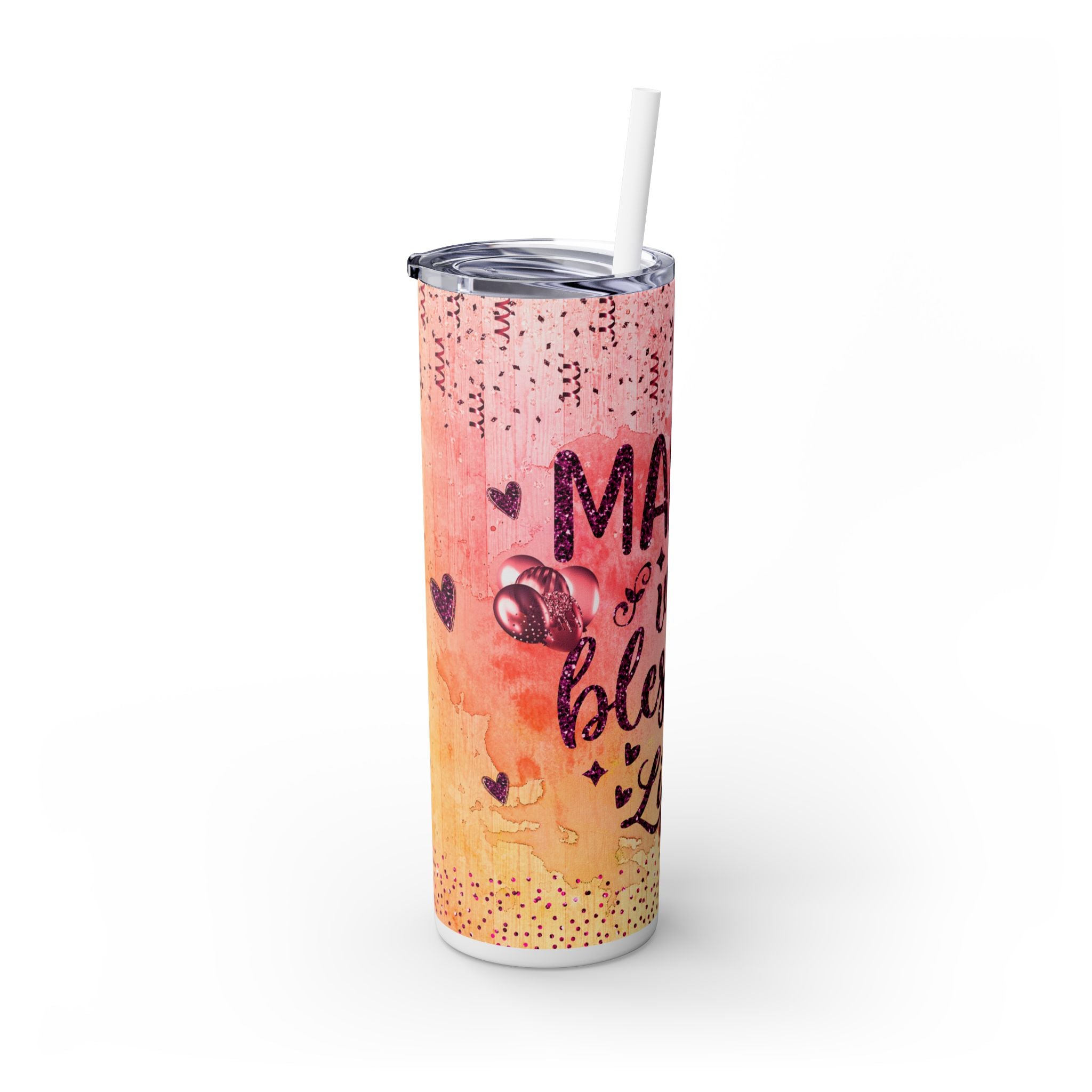 Tumbler Mug - Mama Valentine Skinny Tumbler with Straw, 20oz