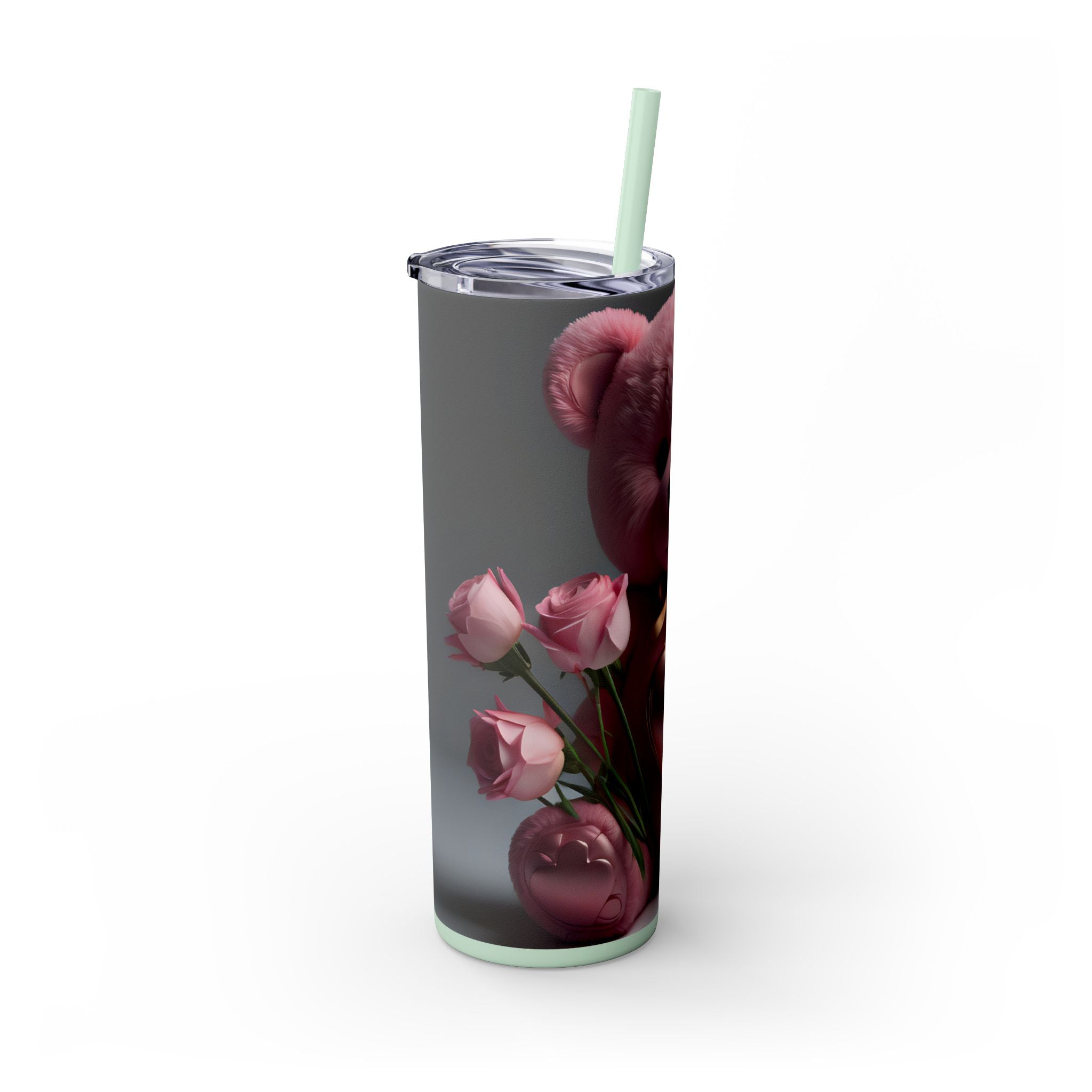 Tumbler with Straw - Valentine's Day Teddy Bears Design