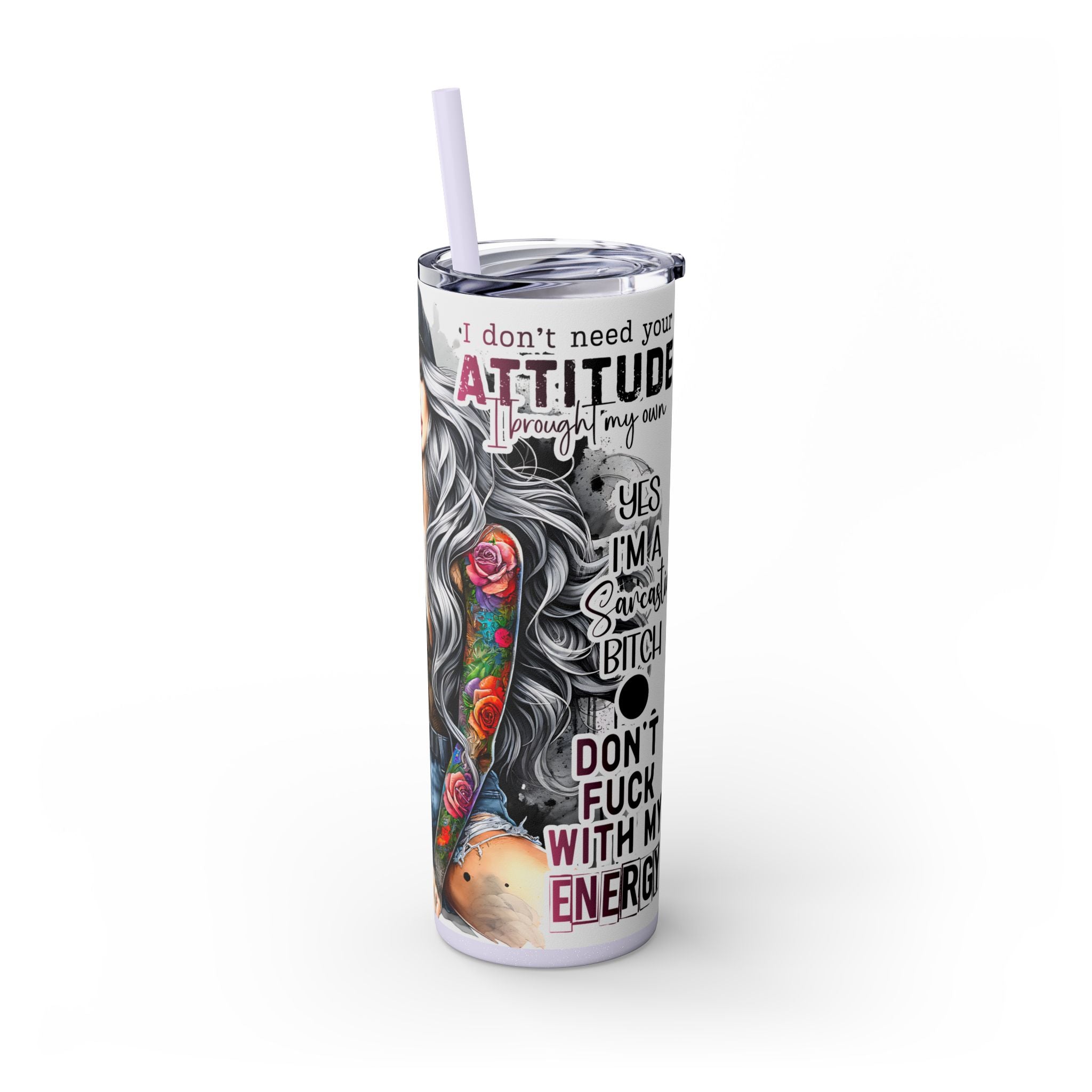 Tumbler Wrap, Badass Funny Design, 20oz Skinny Tumbler with Straw