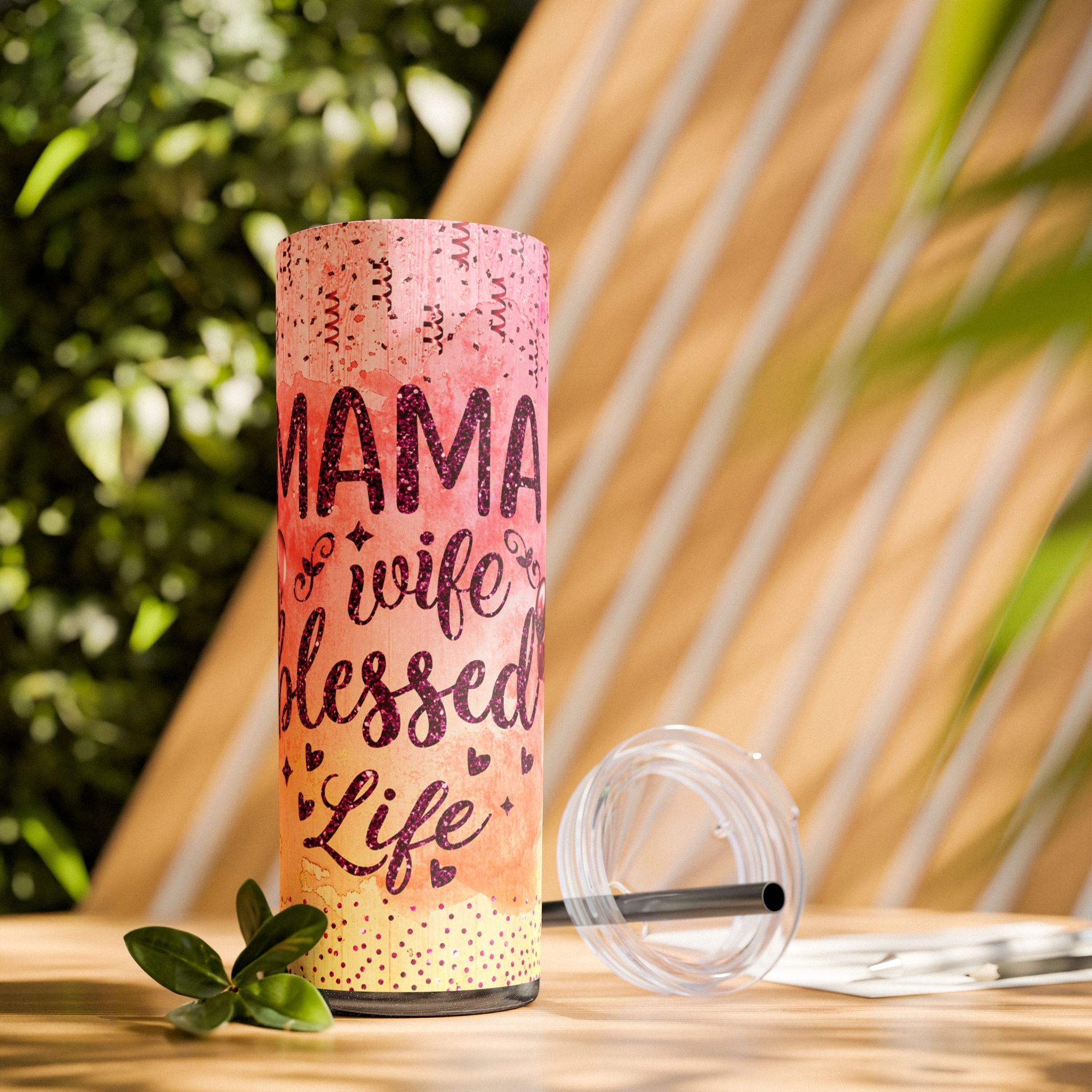 Tumbler Mug - Mama Valentine Skinny Tumbler with Straw, 20oz