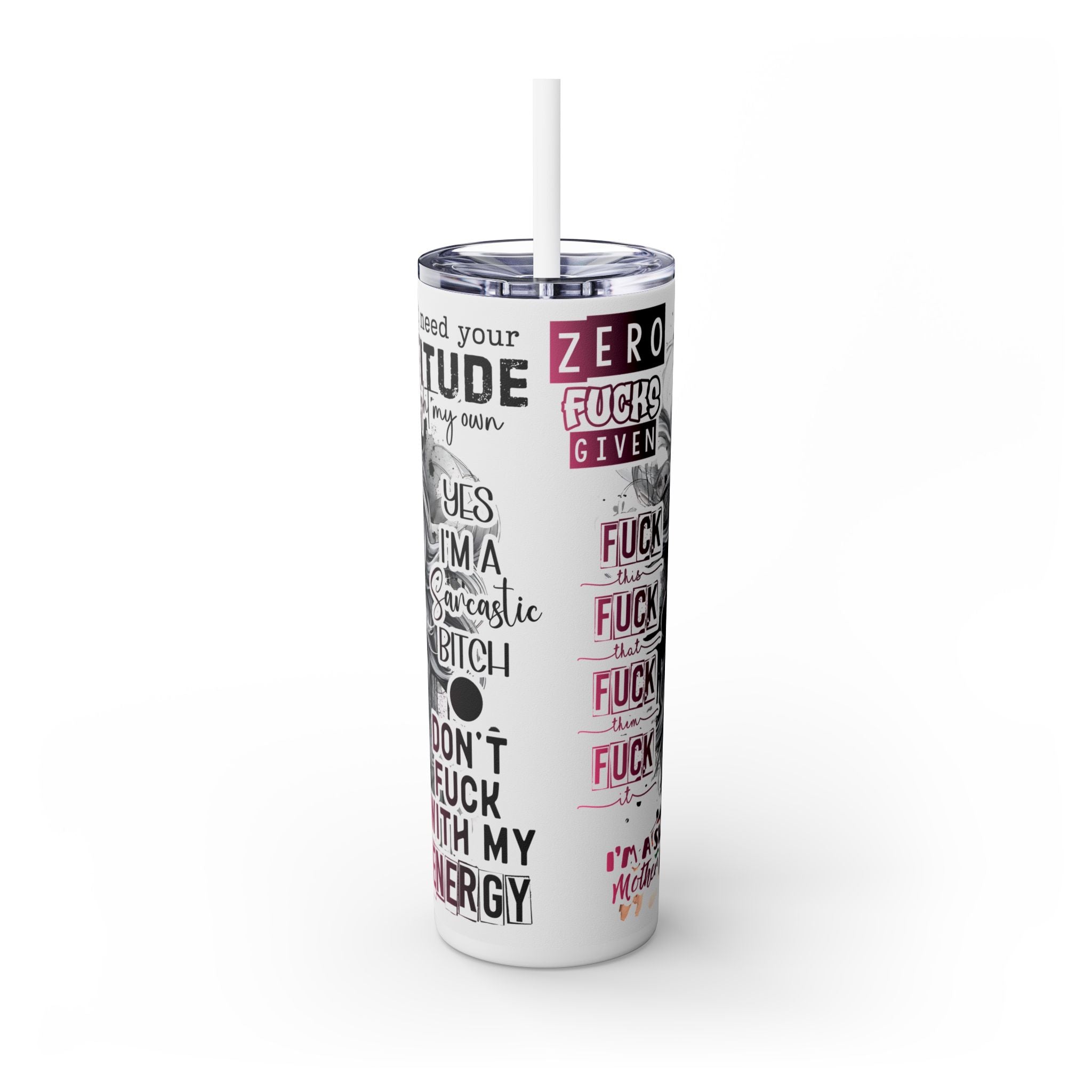 Tumbler Wrap, Badass Funny Design, 20oz Skinny Tumbler with Straw