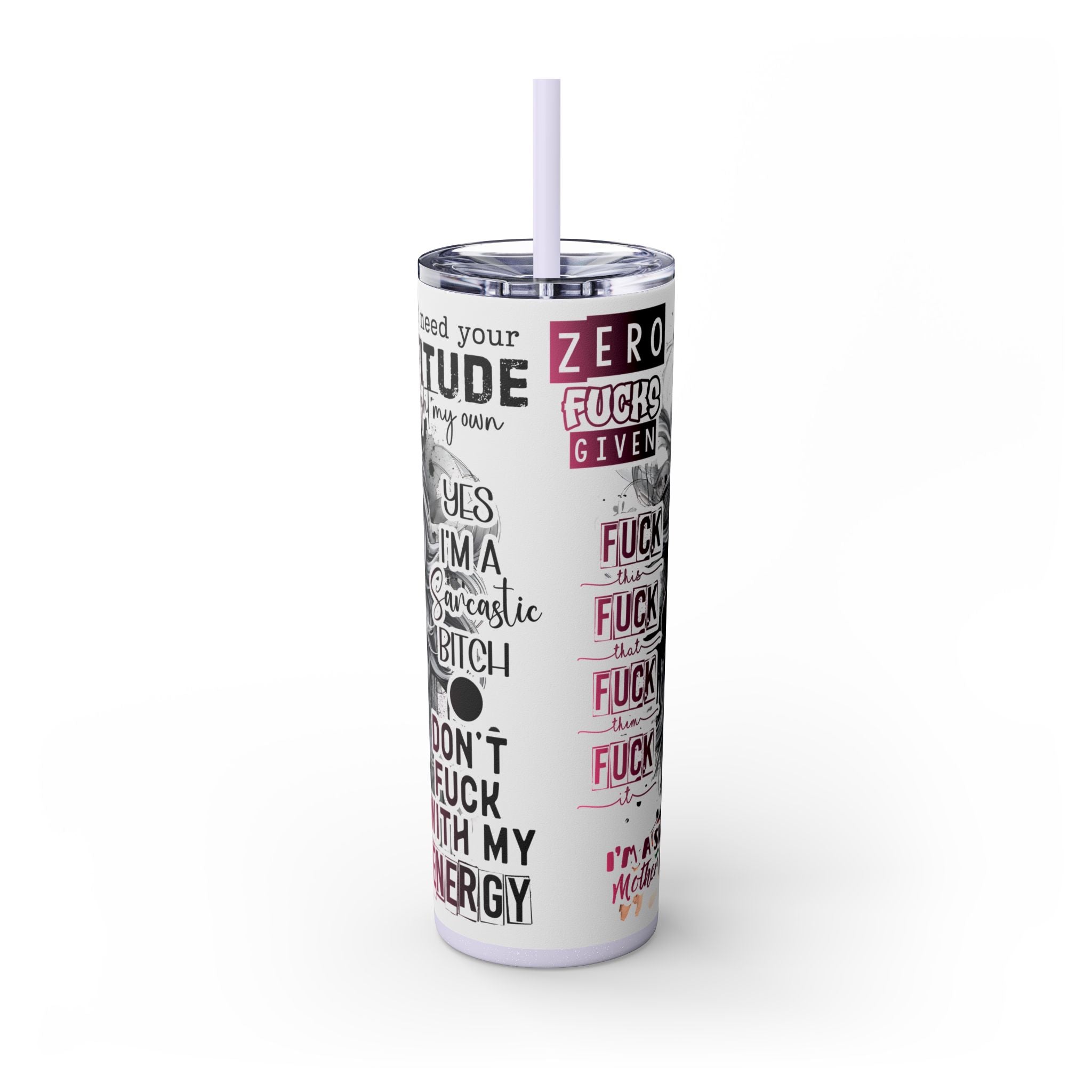 Tumbler Wrap, Badass Funny Design, 20oz Skinny Tumbler with Straw