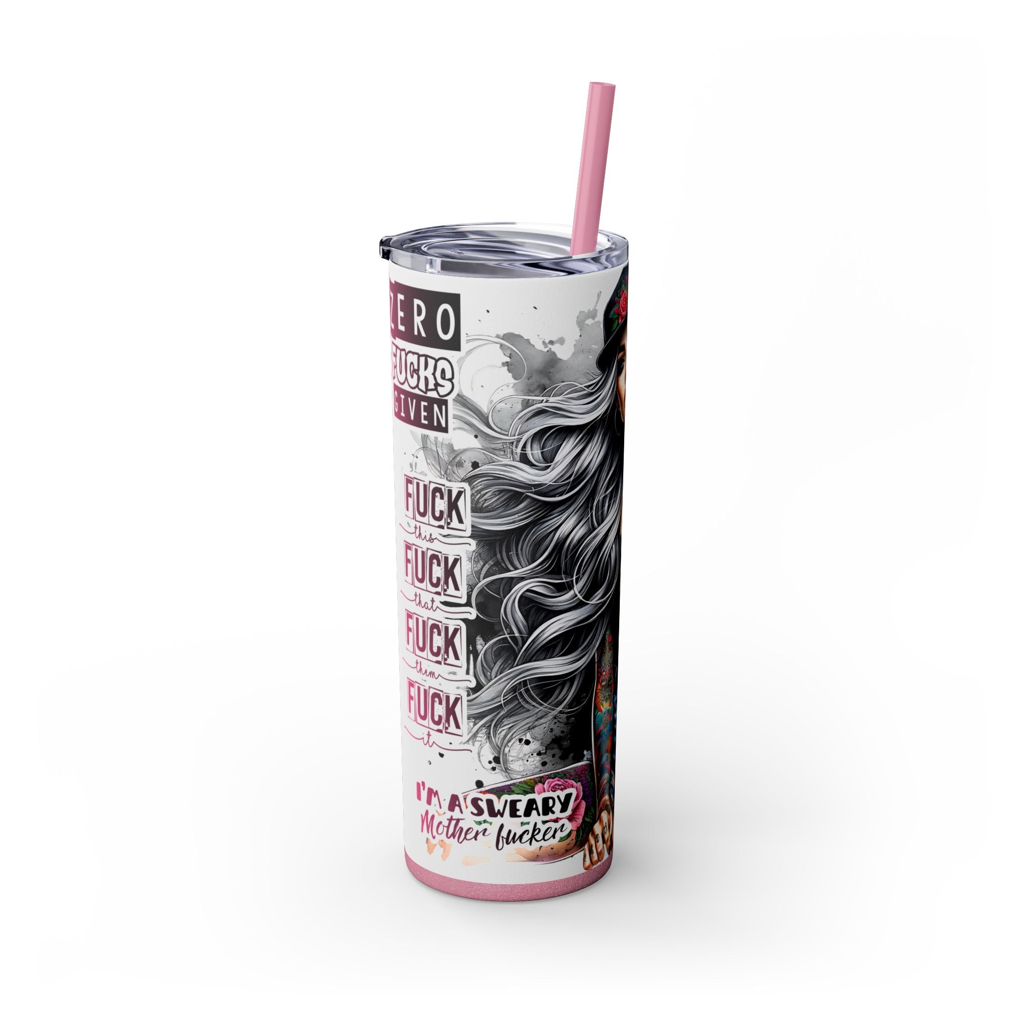 Tumbler Wrap, Badass Funny Design, 20oz Skinny Tumbler with Straw