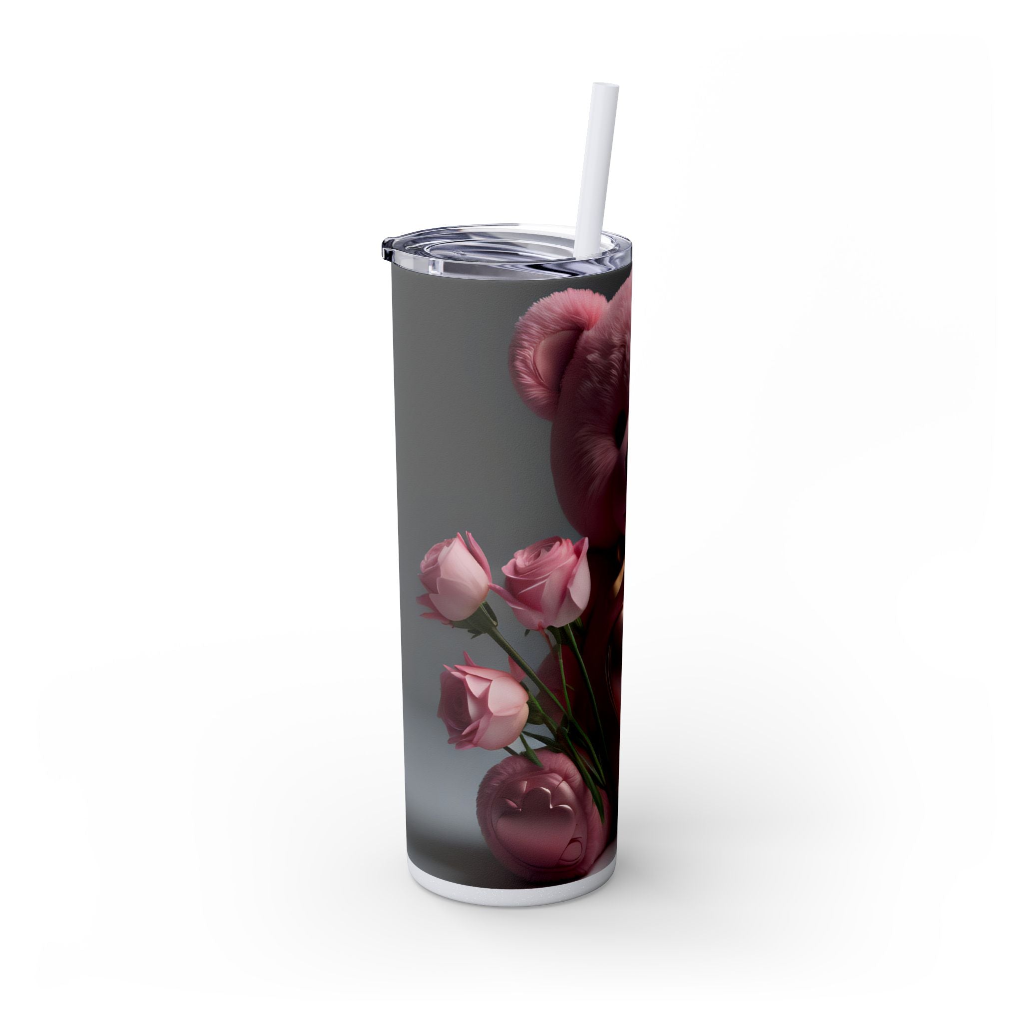 Tumbler with Straw - Valentine's Day Teddy Bears Design