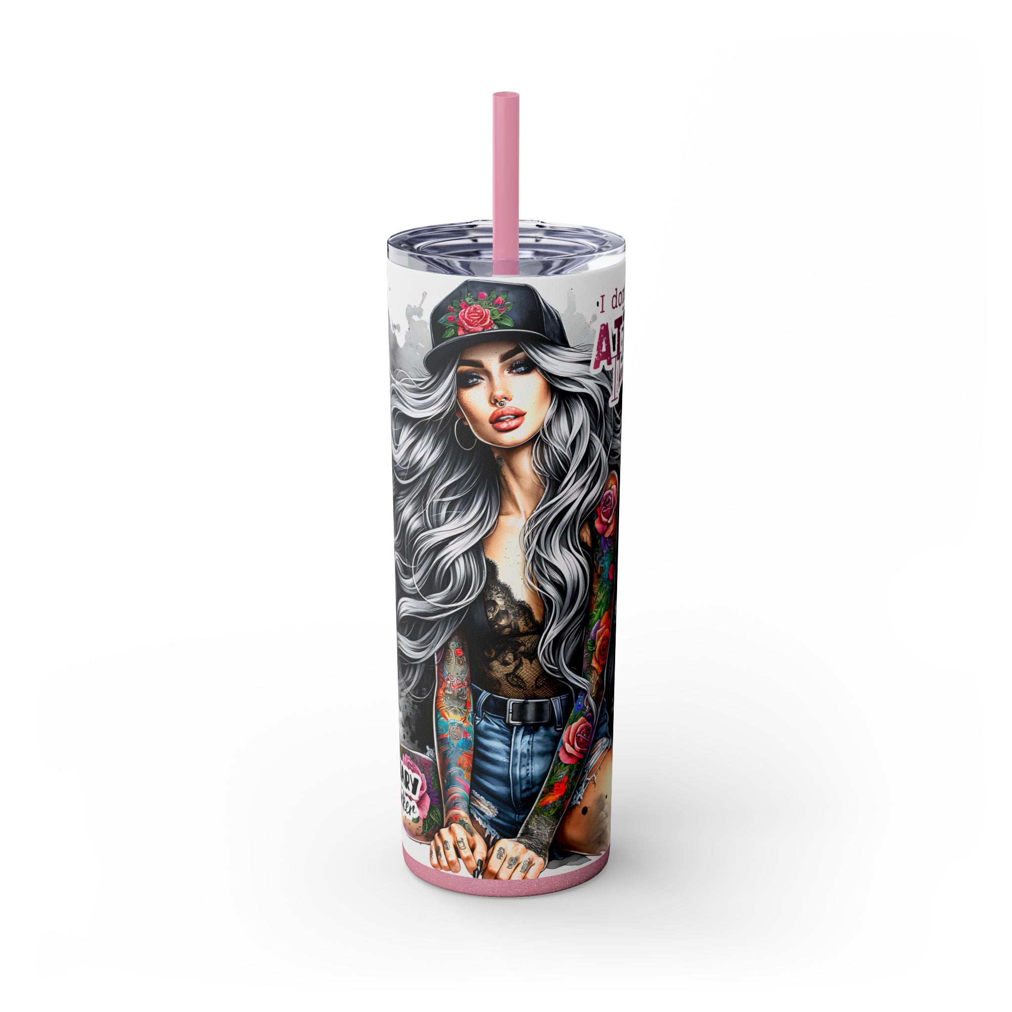 Tumbler Wrap, Badass Funny Design, 20oz Skinny Tumbler with Straw