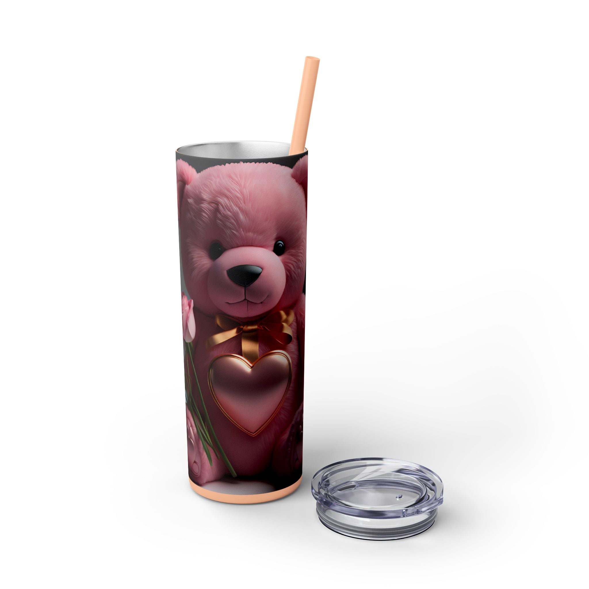 Tumbler with Straw - Valentine's Day Teddy Bears Design