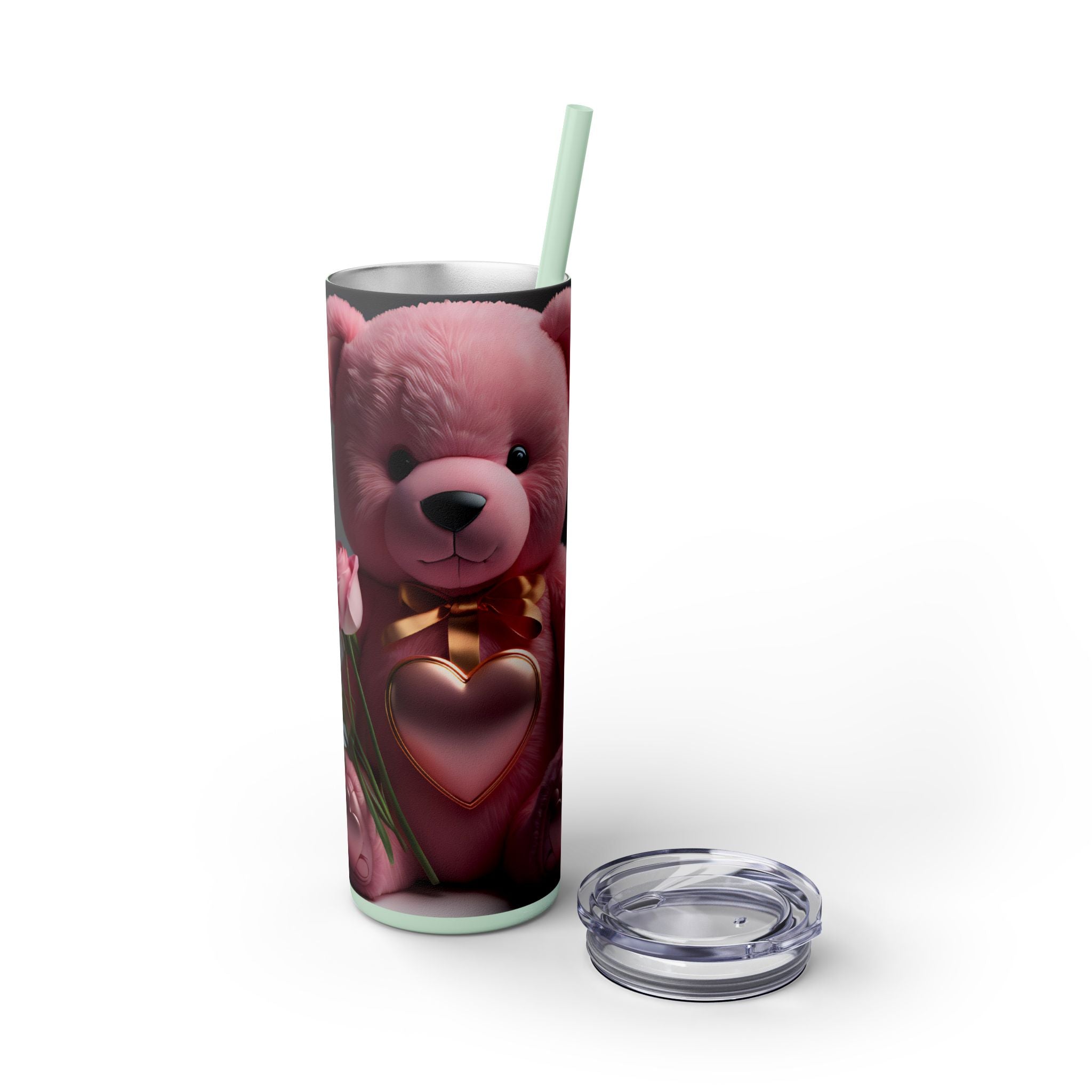 Tumbler with Straw - Valentine's Day Teddy Bears Design