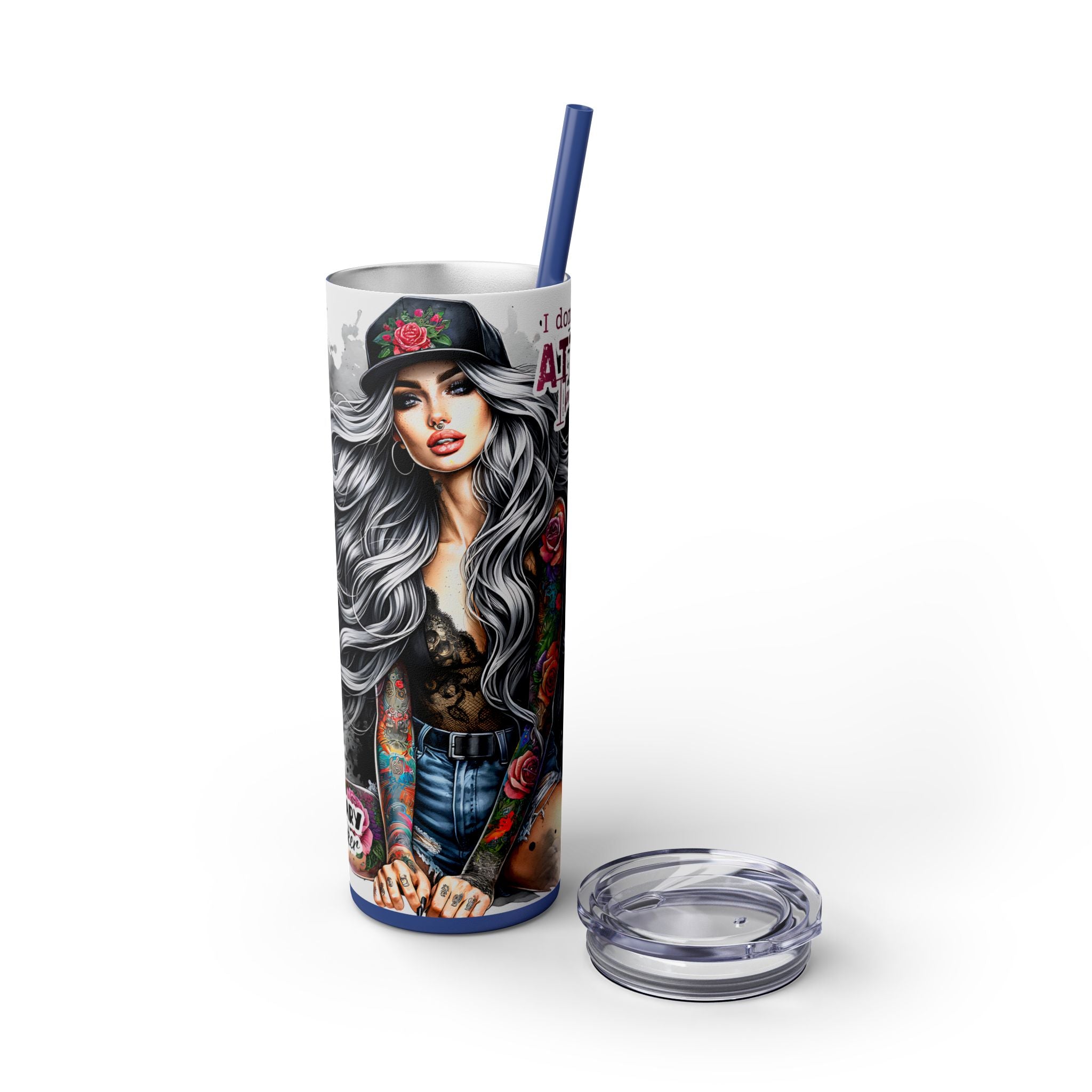 Tumbler Wrap, Badass Funny Design, 20oz Skinny Tumbler with Straw