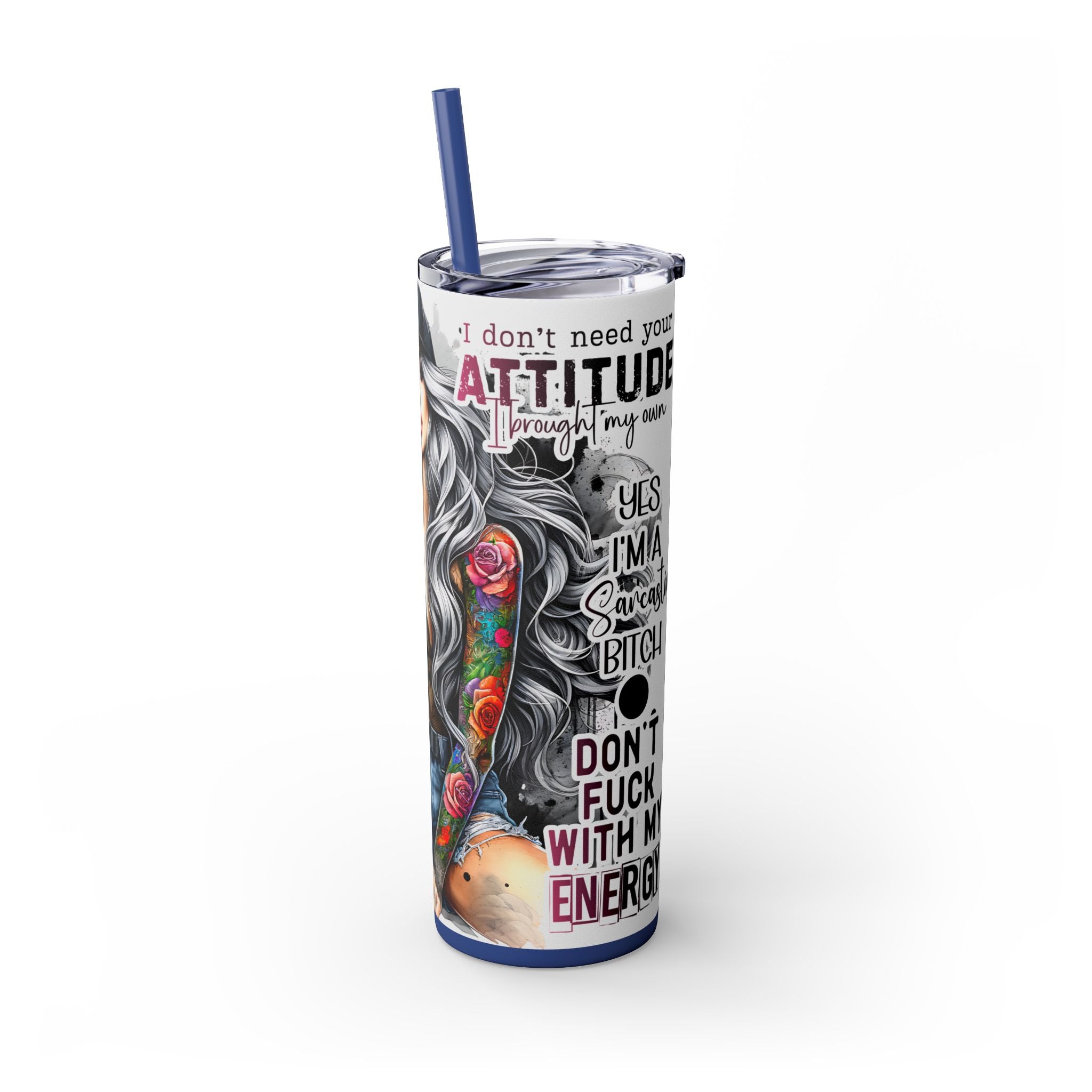 Tumbler Wrap, Badass Funny Design, 20oz Skinny Tumbler with Straw