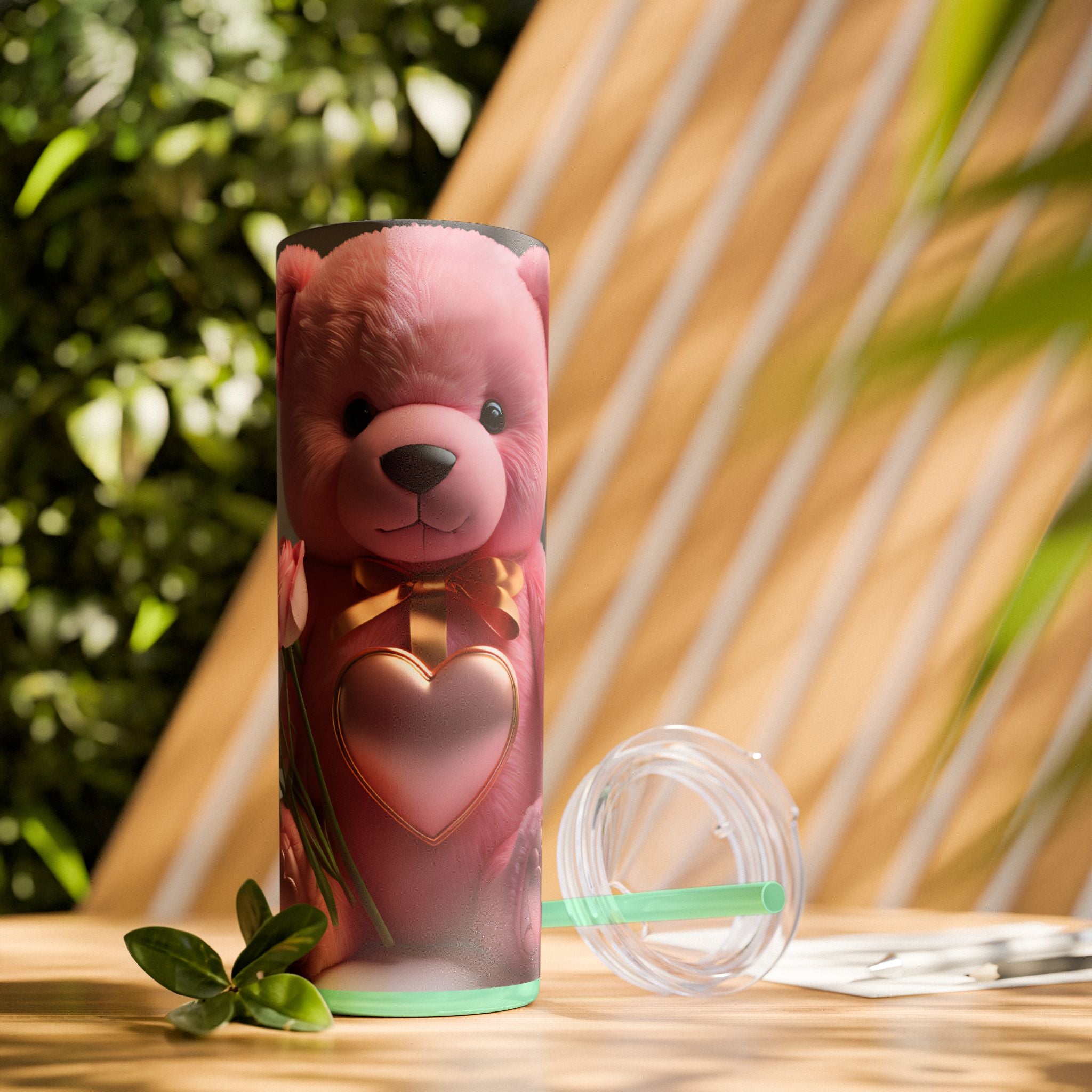 Tumbler with Straw - Valentine's Day Teddy Bears Design