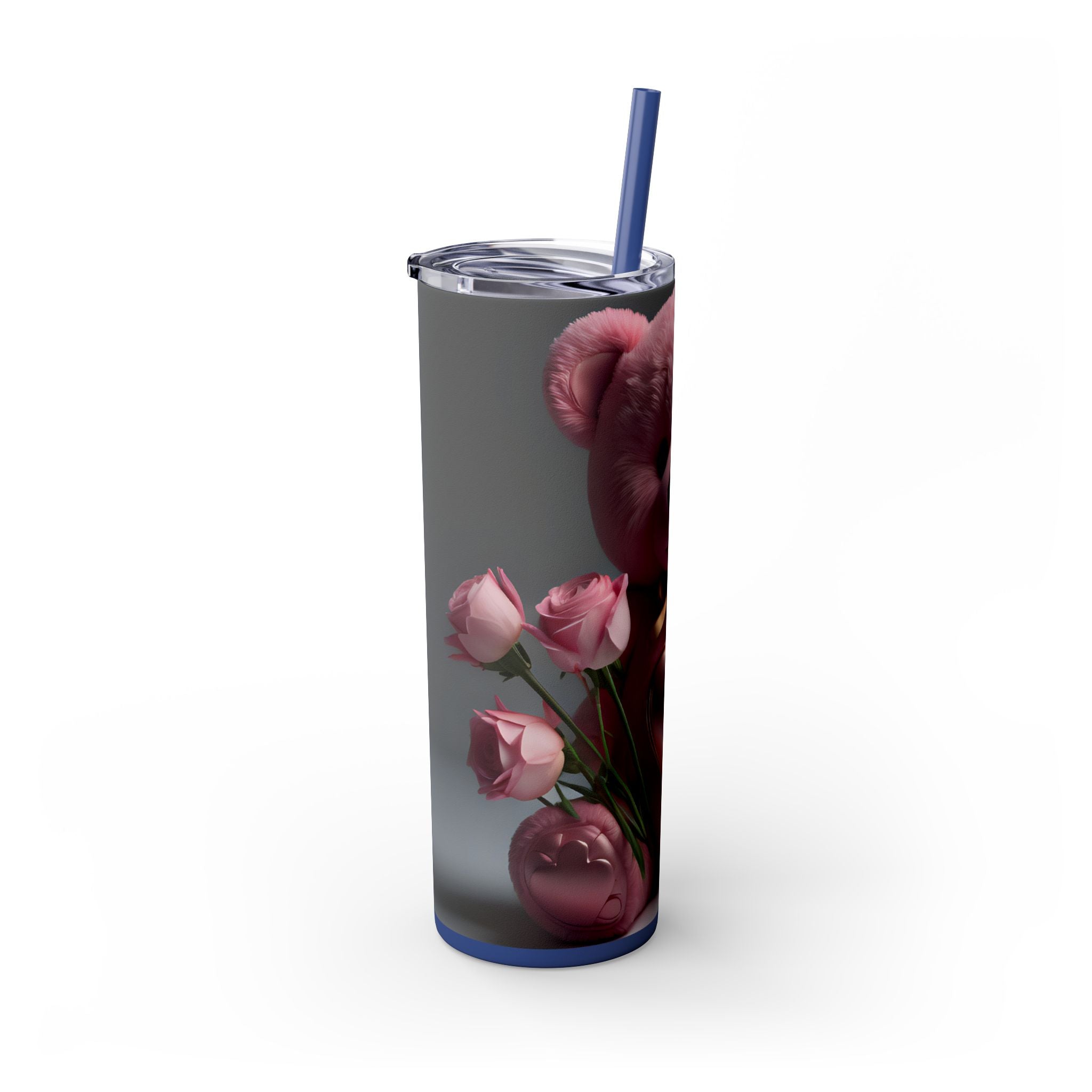 Tumbler with Straw - Valentine's Day Teddy Bears Design