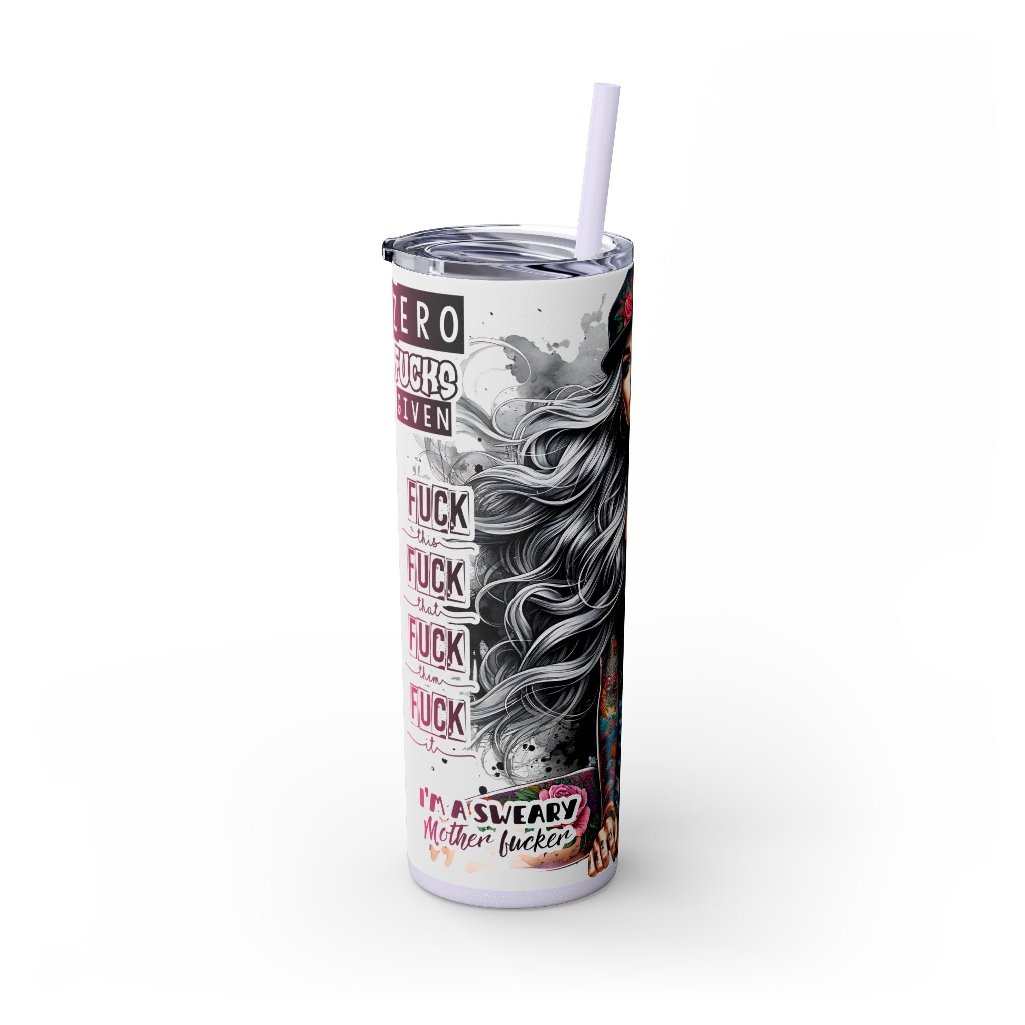 Tumbler Wrap, Badass Funny Design, 20oz Skinny Tumbler with Straw