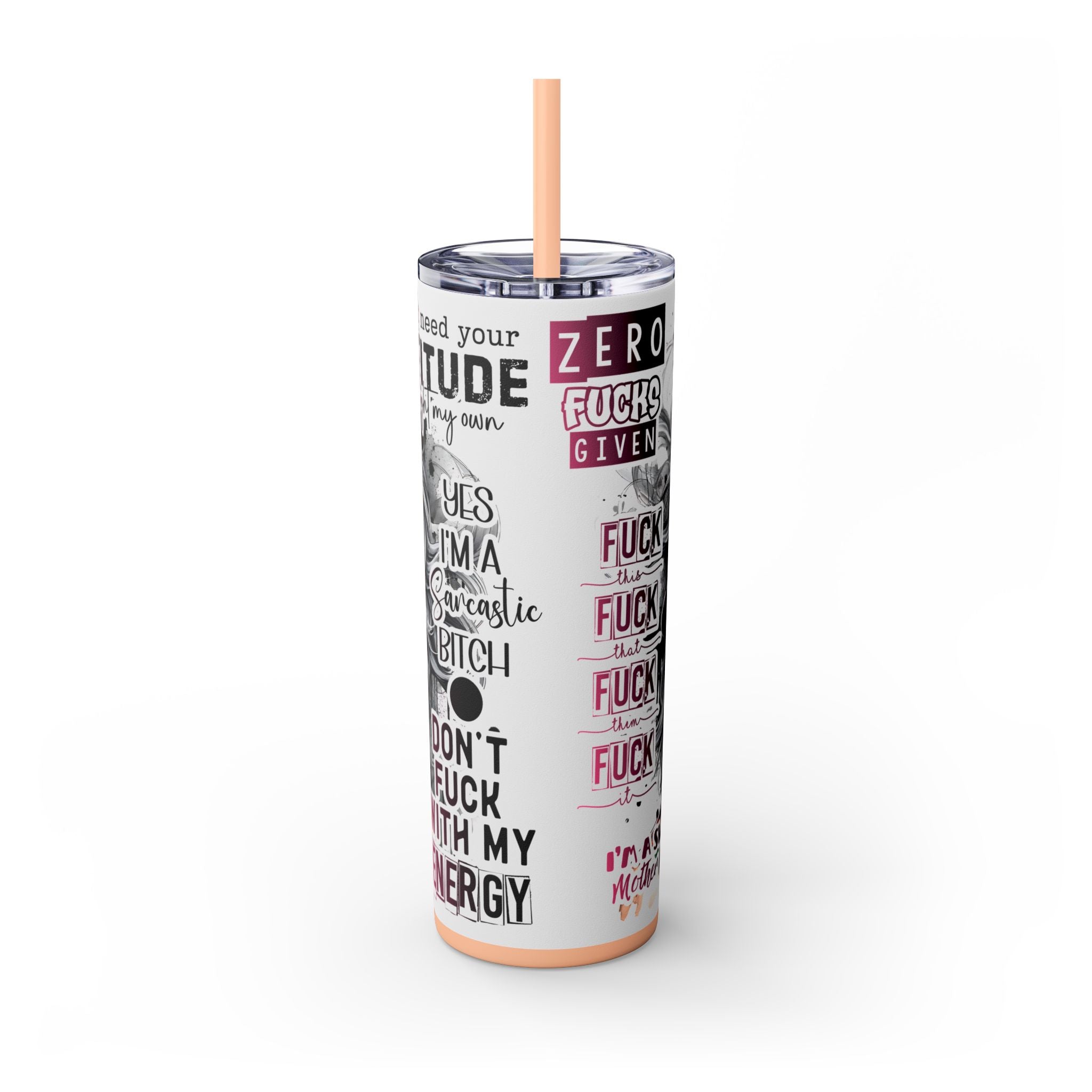 Tumbler Wrap, Badass Funny Design, 20oz Skinny Tumbler with Straw