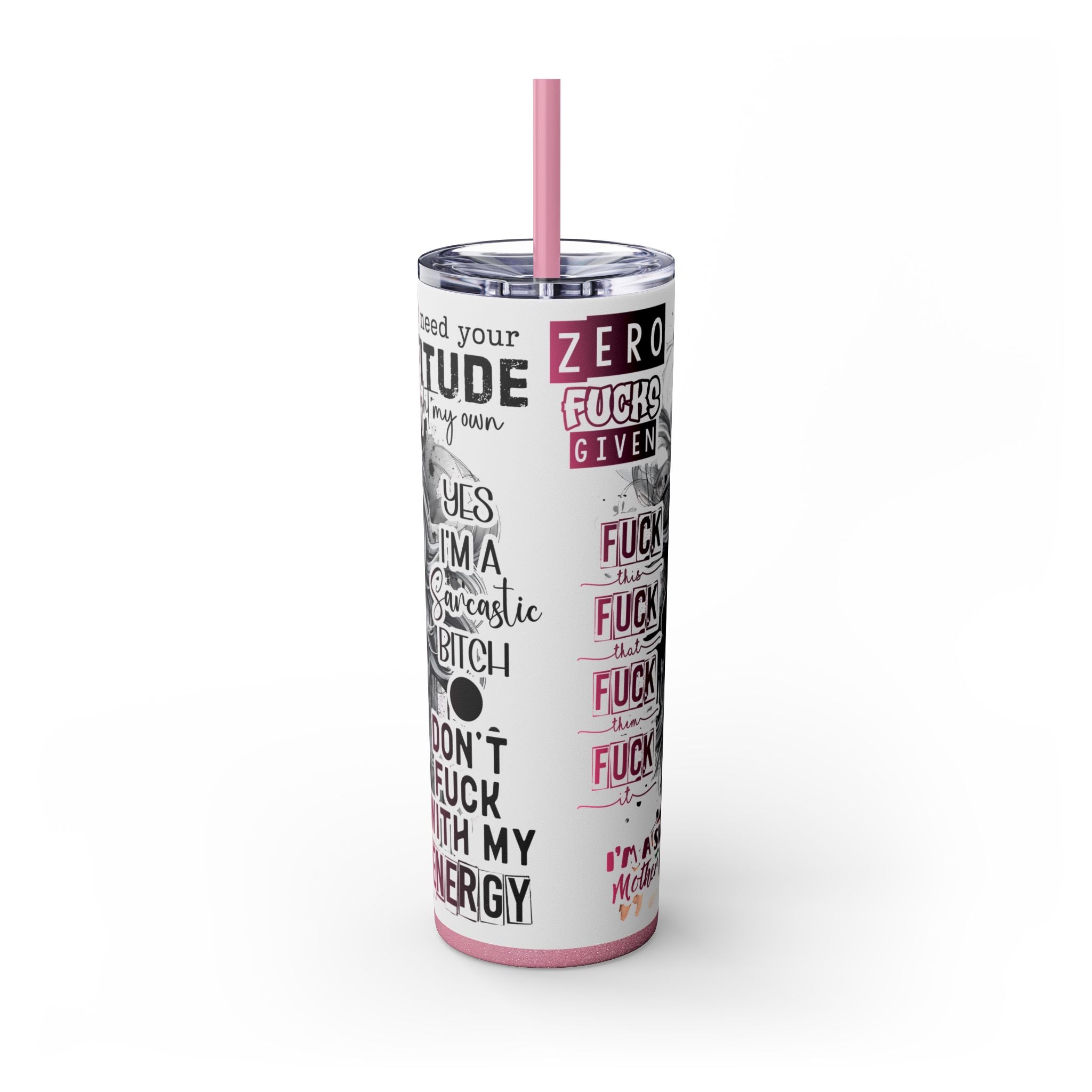 Tumbler Wrap, Badass Funny Design, 20oz Skinny Tumbler with Straw