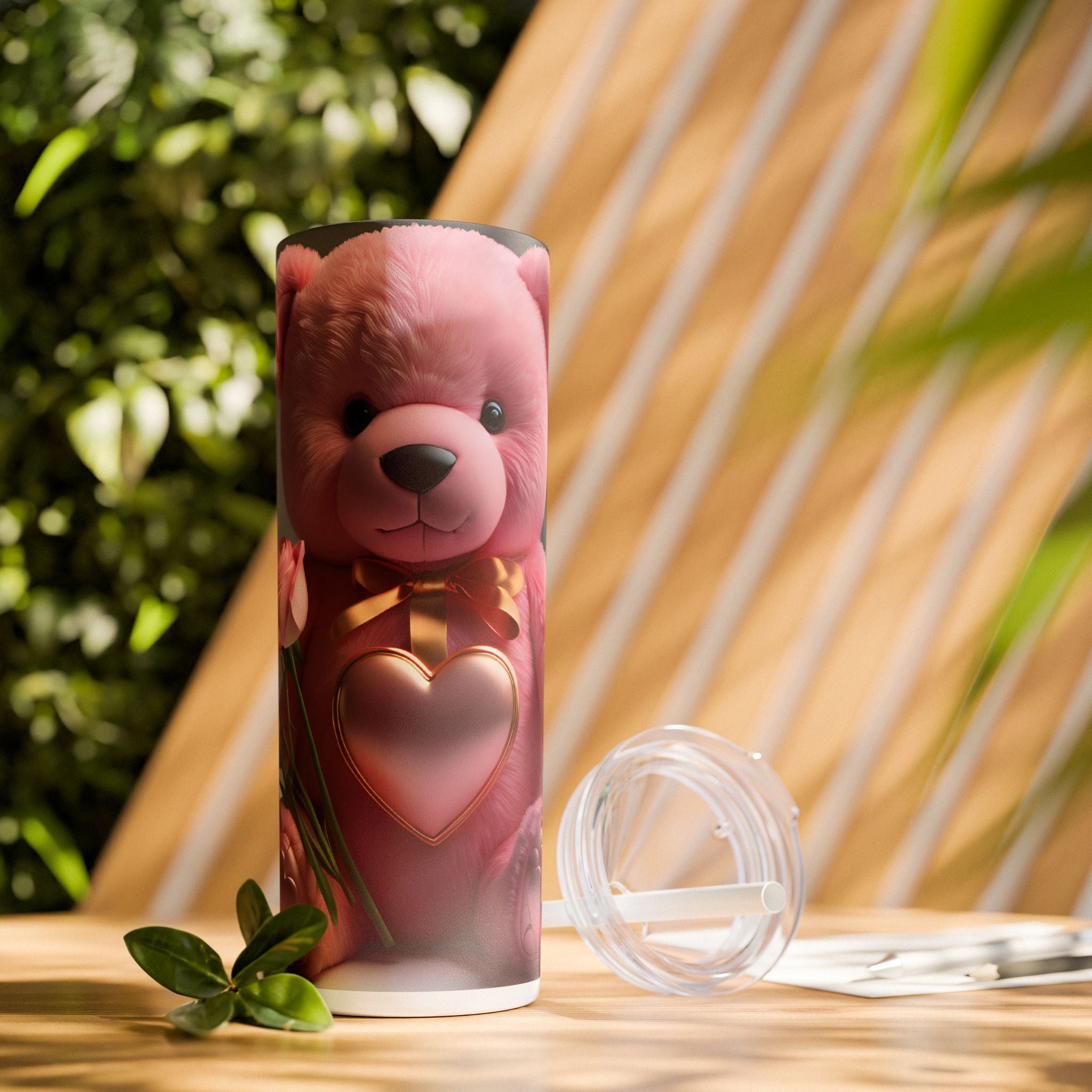 Tumbler with Straw - Valentine's Day Teddy Bears Design
