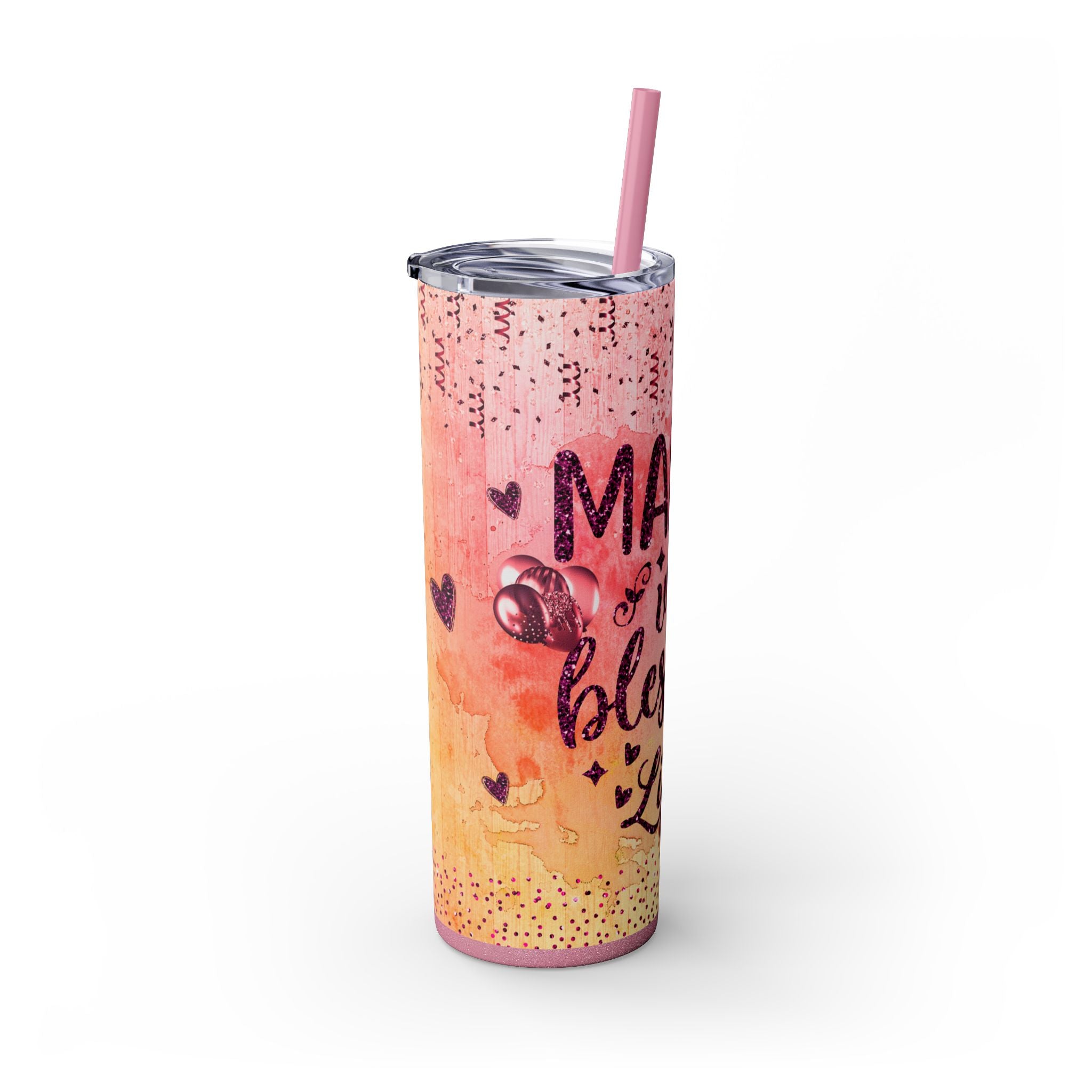Tumbler Mug - Mama Valentine Skinny Tumbler with Straw, 20oz