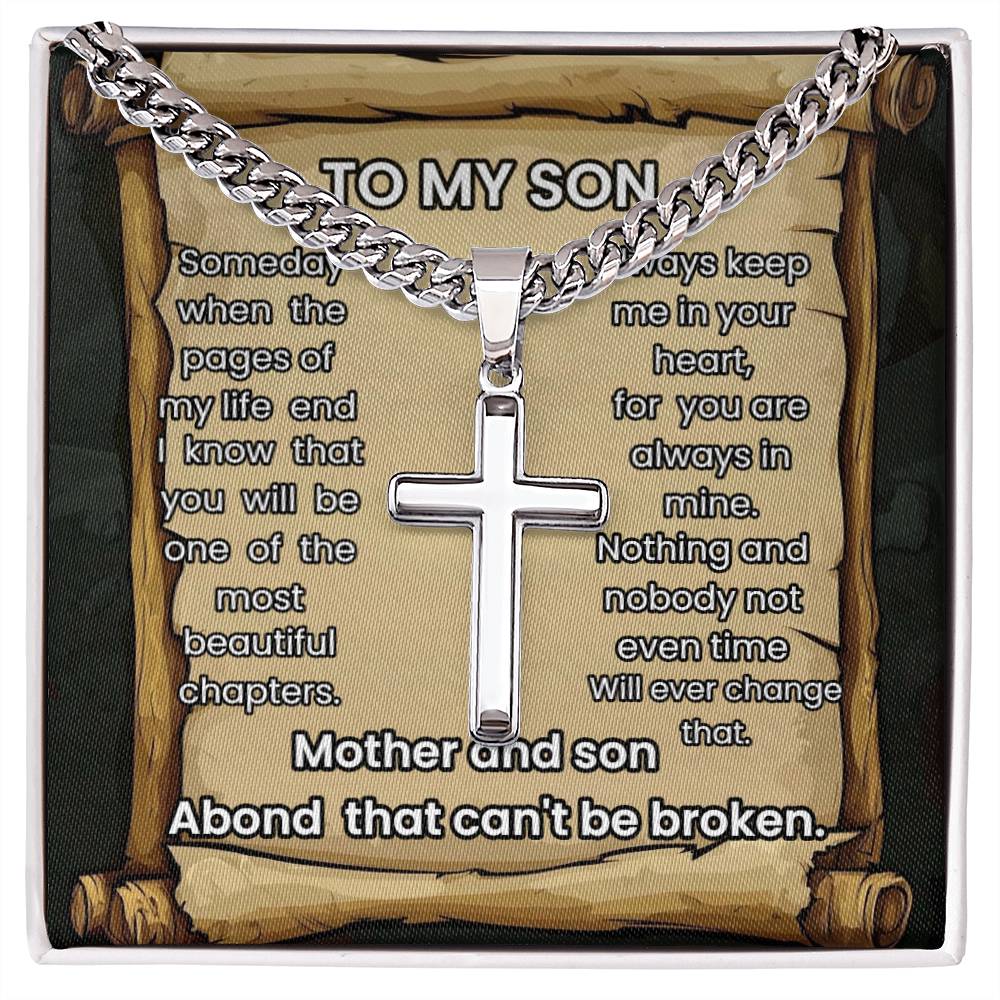 To my son  Cuban Link Chain with Engraved Artisan Cross