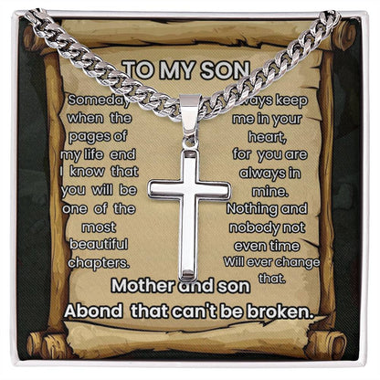 To my son  Cuban Link Chain with Engraved Artisan Cross