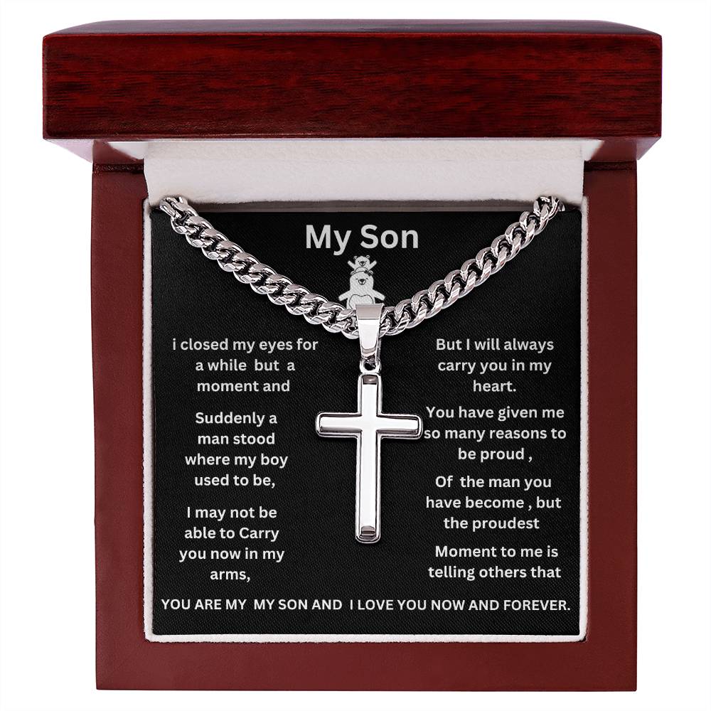 To My Son  Cuban Link Chain with Engraved Artisan Cross