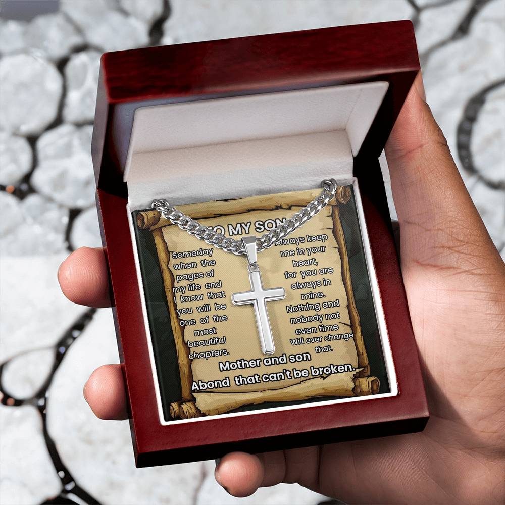 To my son  Cuban Link Chain with Engraved Artisan Cross