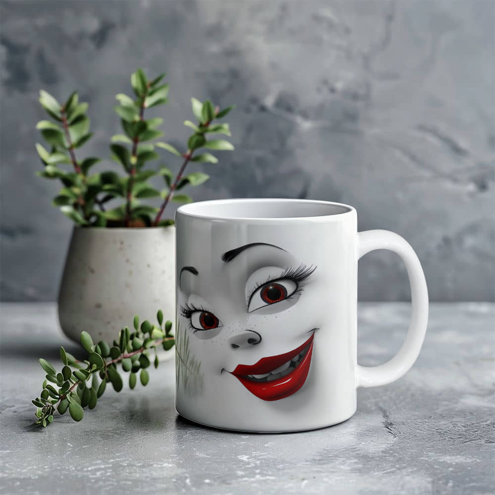 Women face 3D White Ceramic Mug