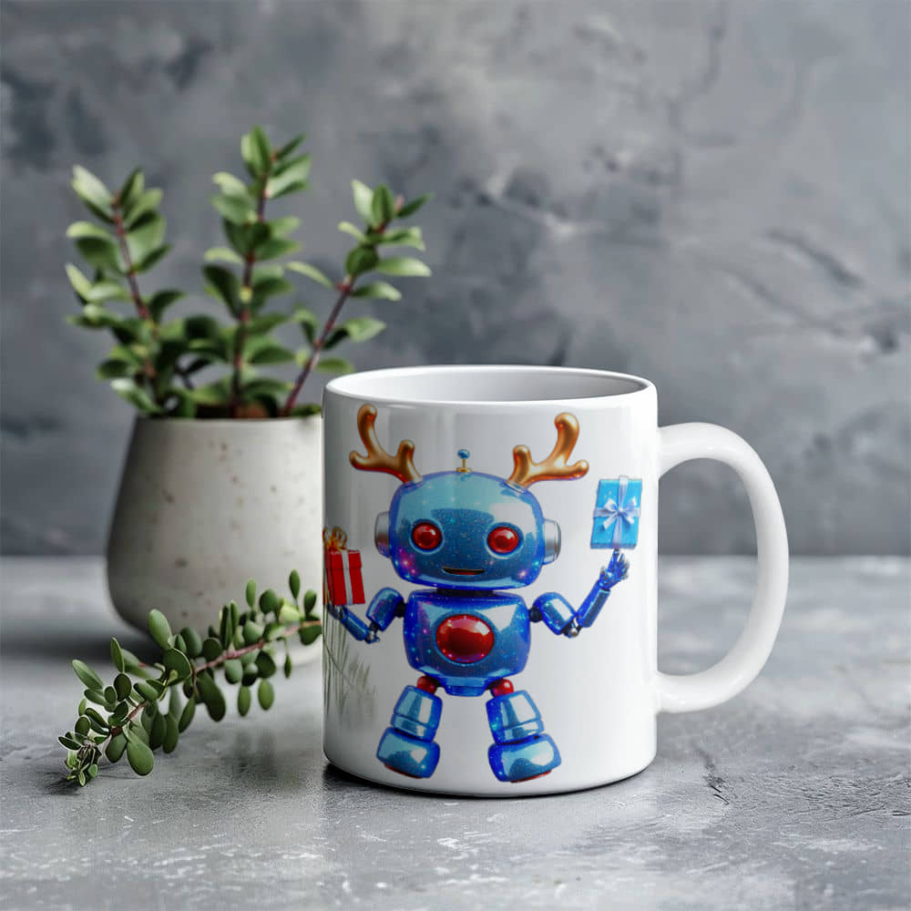 Robo Christmas White Ceramic Mug