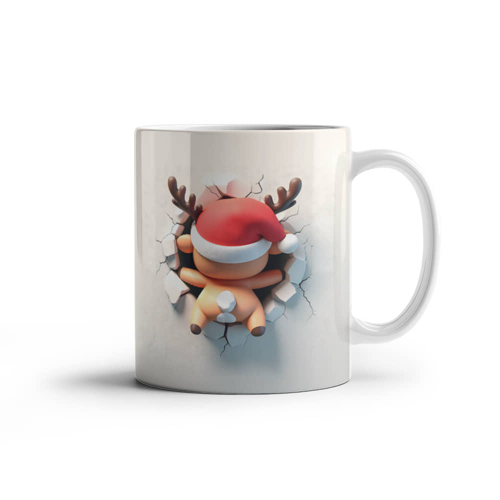 Reindeer 3 D White Ceramic Mug