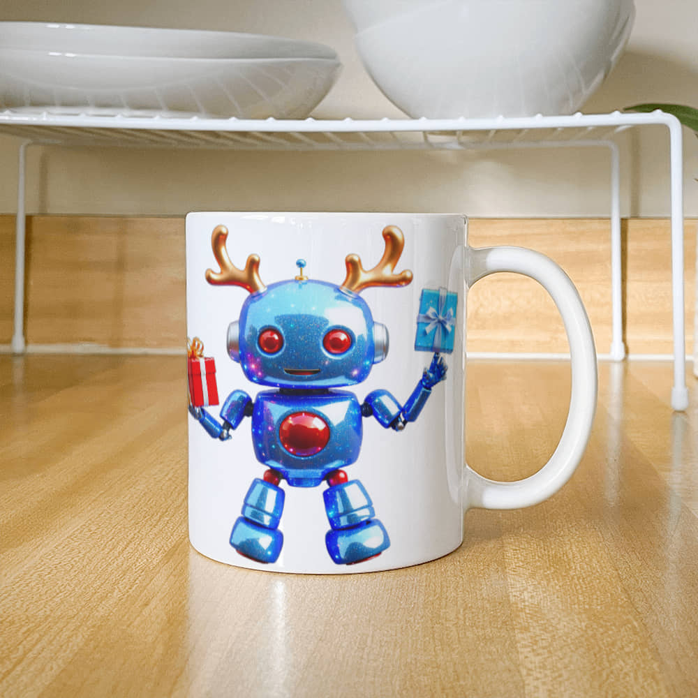 Robo Christmas White Ceramic Mug