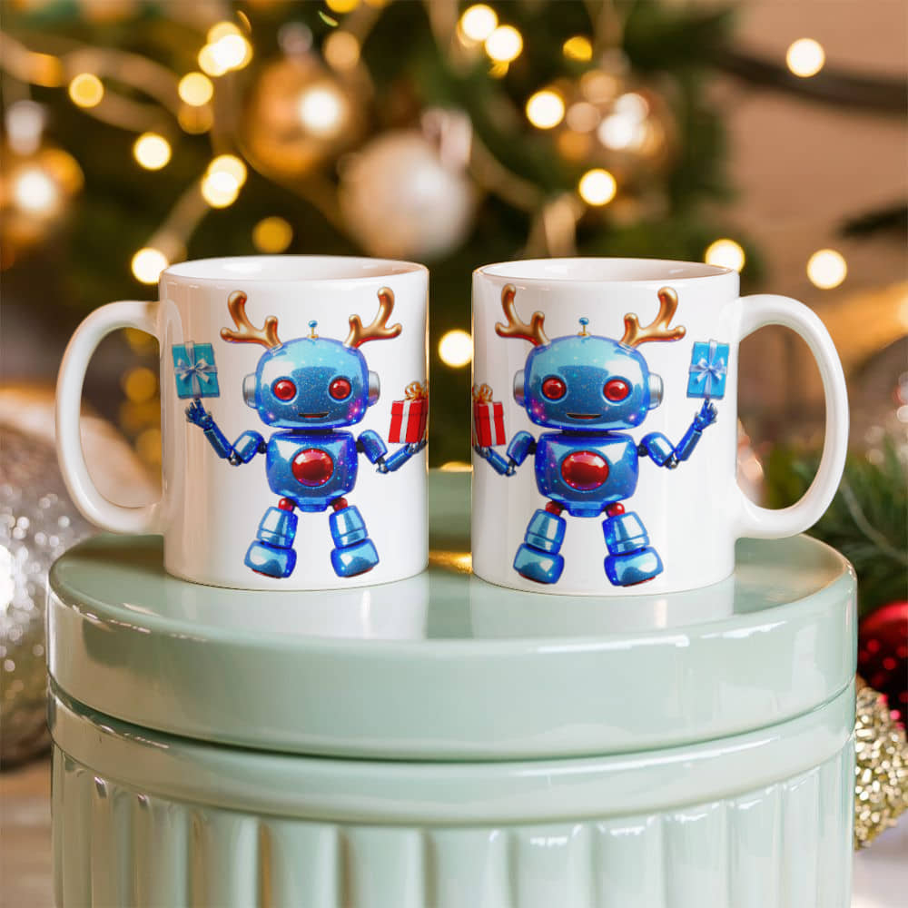 Robo Christmas White Ceramic Mug