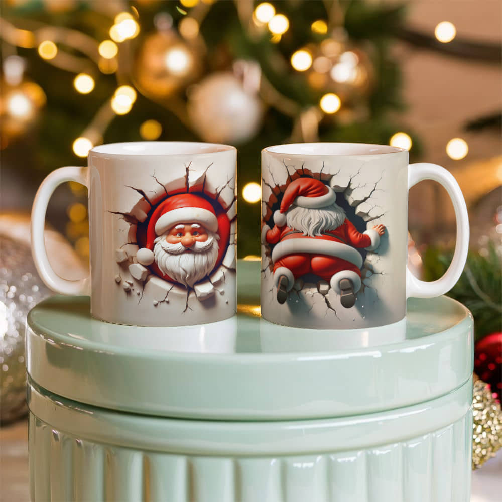 santa 3 D White Ceramic Mug