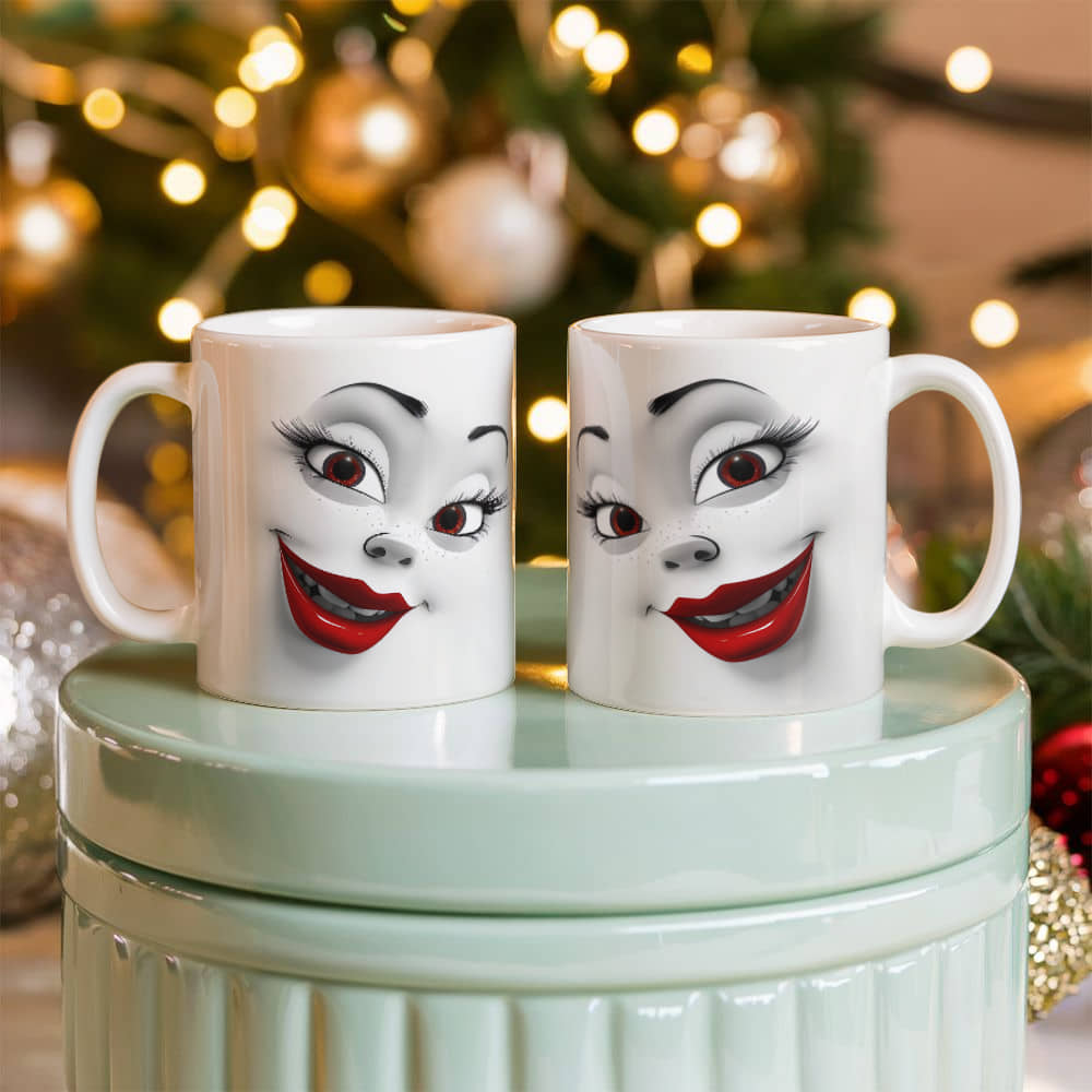 Women face 3D White Ceramic Mug