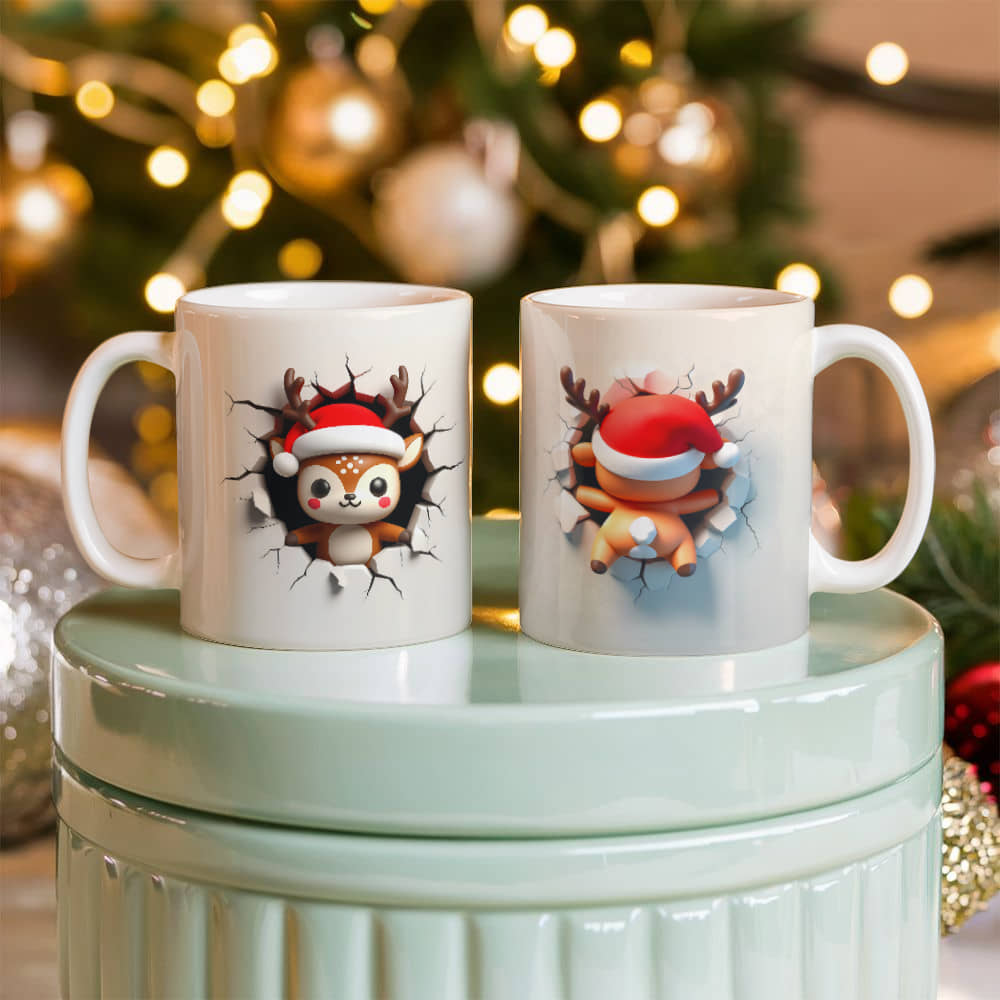 Reindeer 3 D White Ceramic Mug