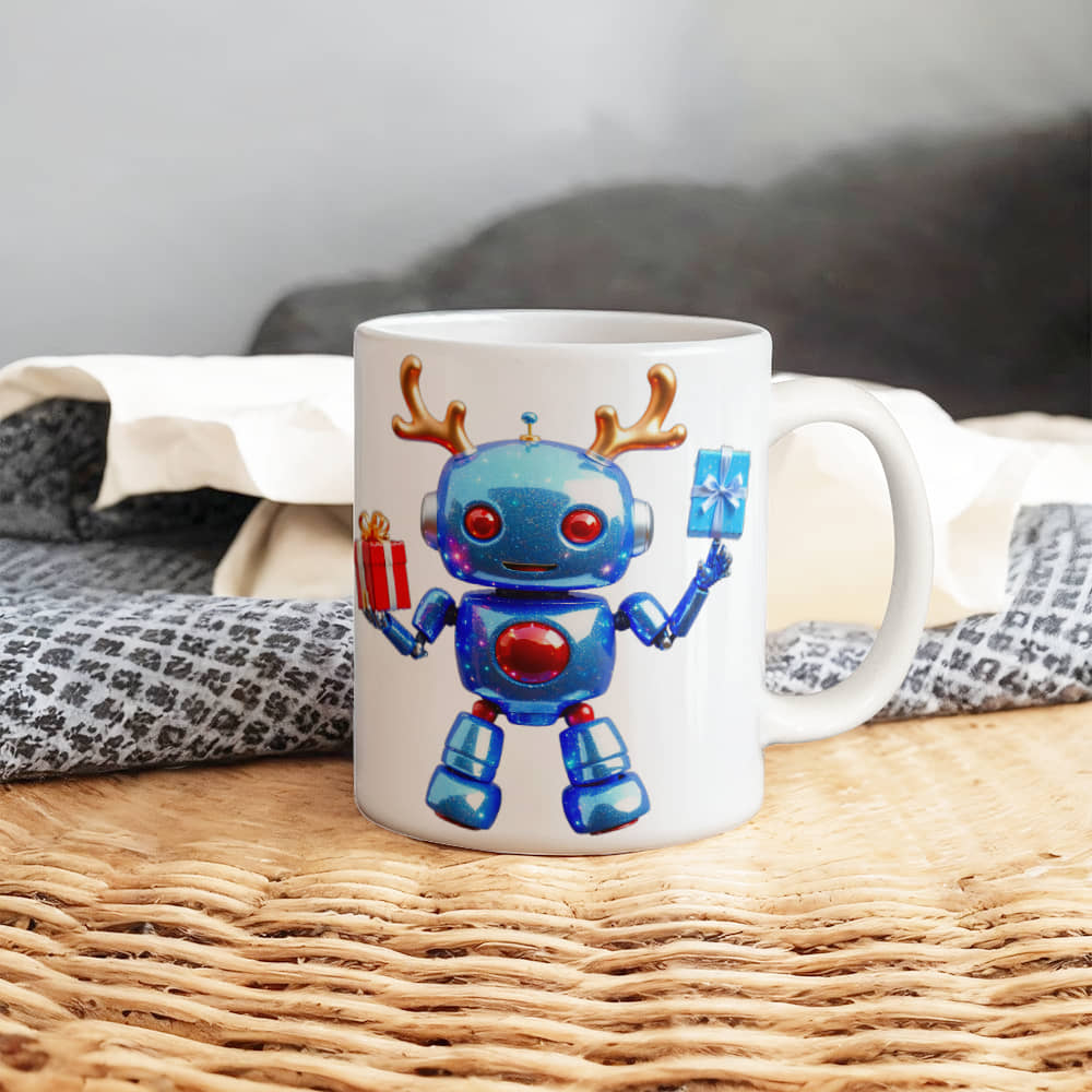 Robo Christmas White Ceramic Mug