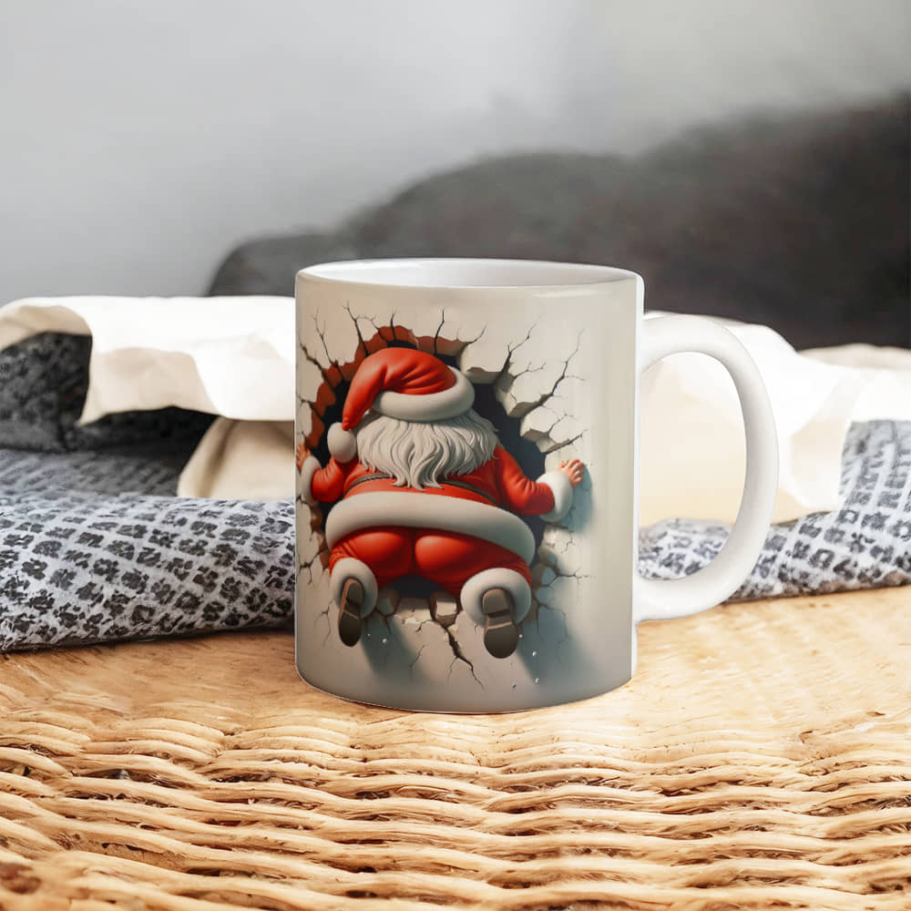 santa 3 D White Ceramic Mug