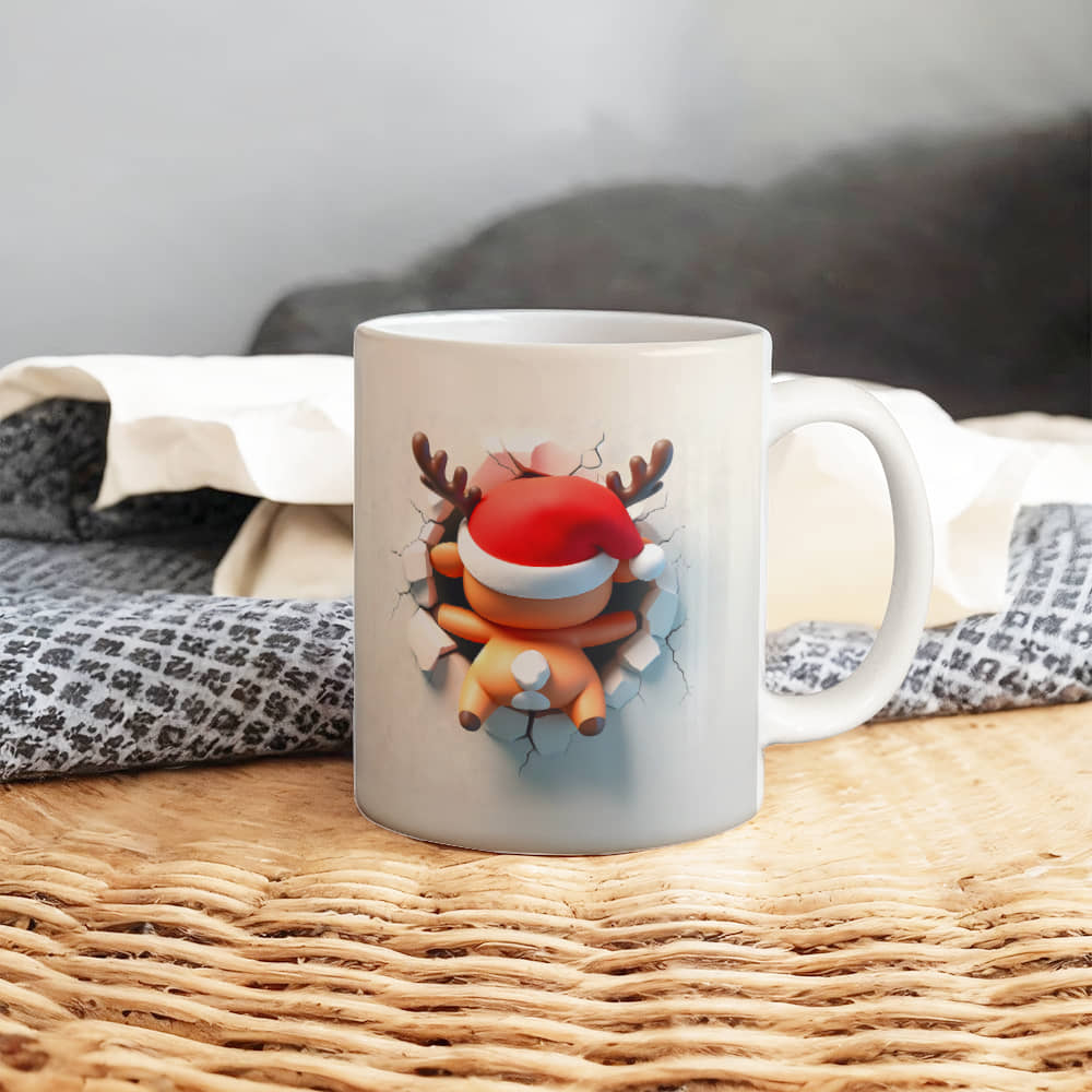 Reindeer 3 D White Ceramic Mug