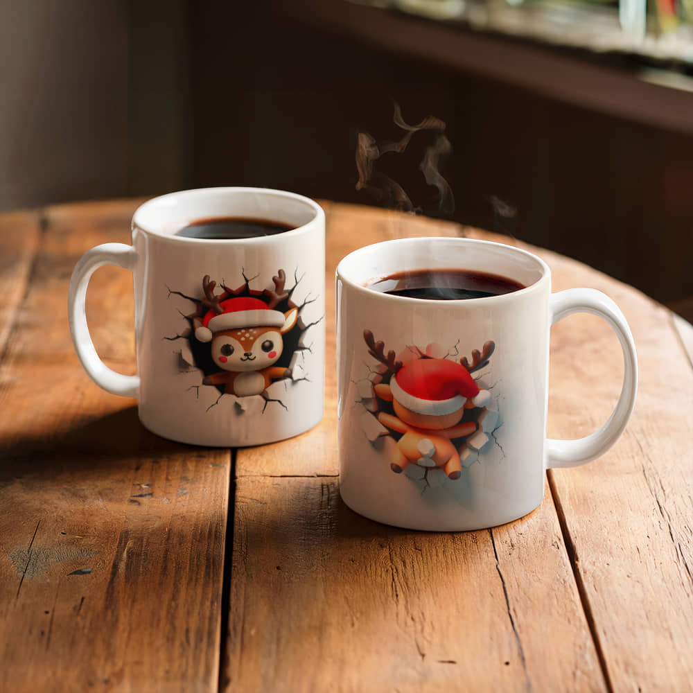 Reindeer 3 D White Ceramic Mug