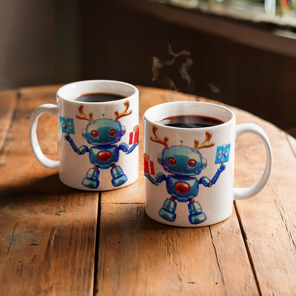 Robo Christmas White Ceramic Mug