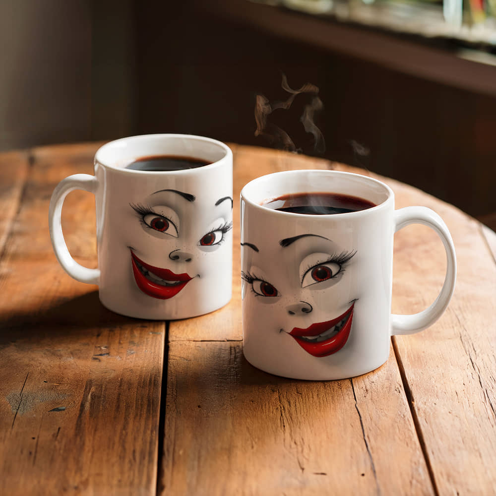 Women face 3D White Ceramic Mug