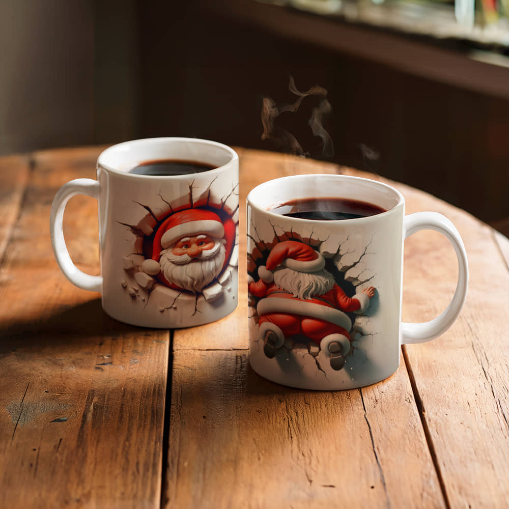 santa 3 D White Ceramic Mug