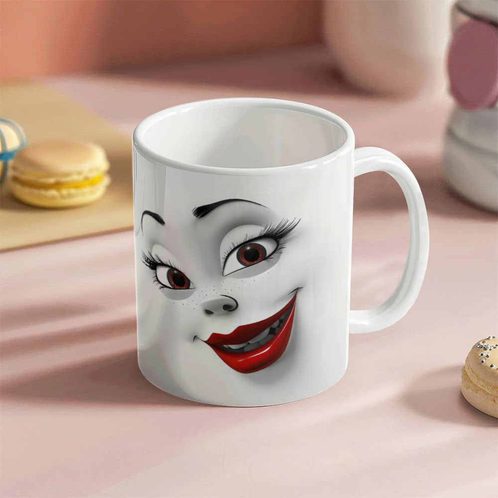 Women face 3D White Ceramic Mug