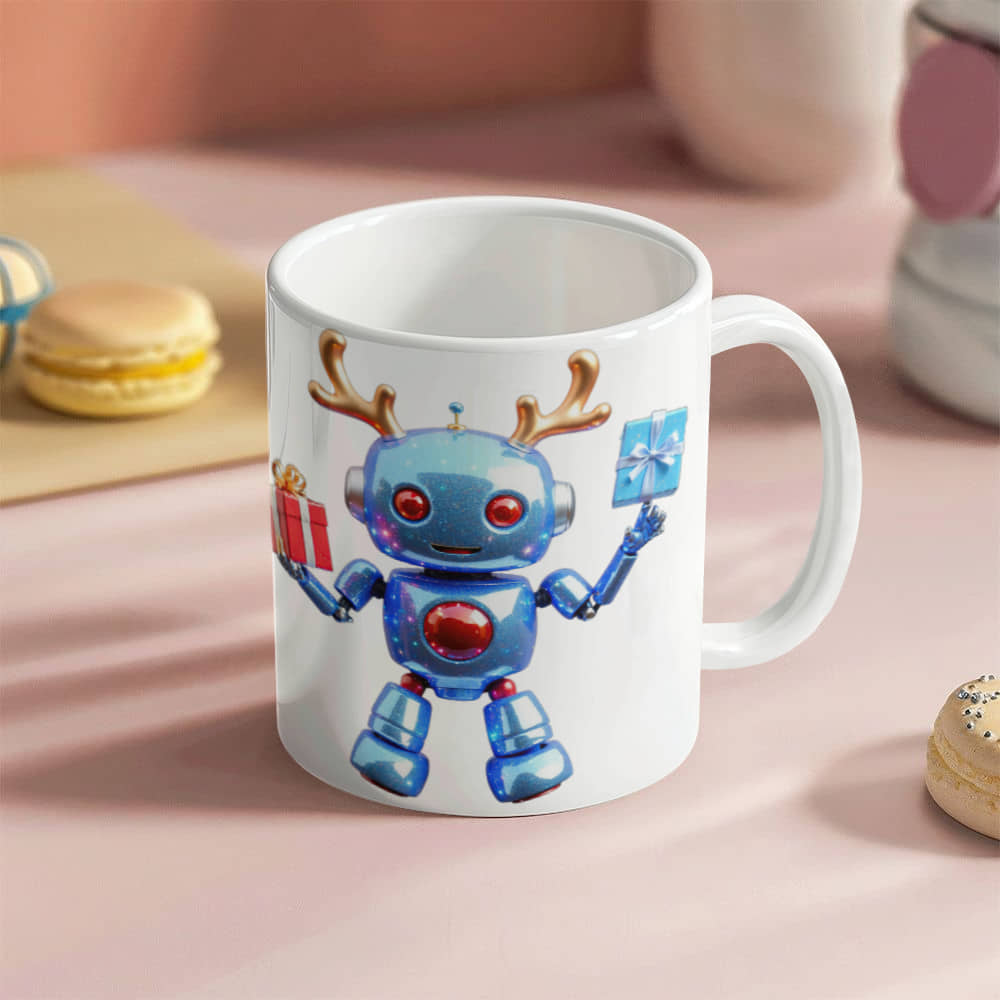 Robo Christmas White Ceramic Mug