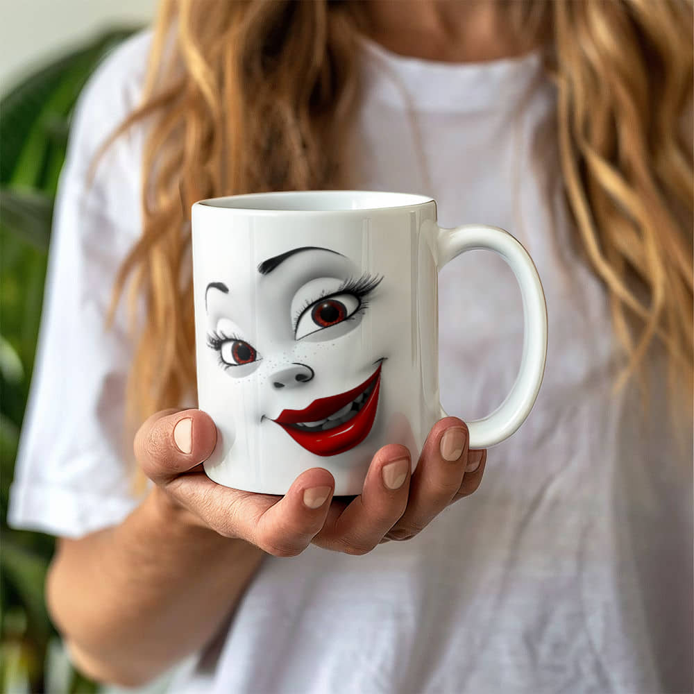 Women face 3D White Ceramic Mug