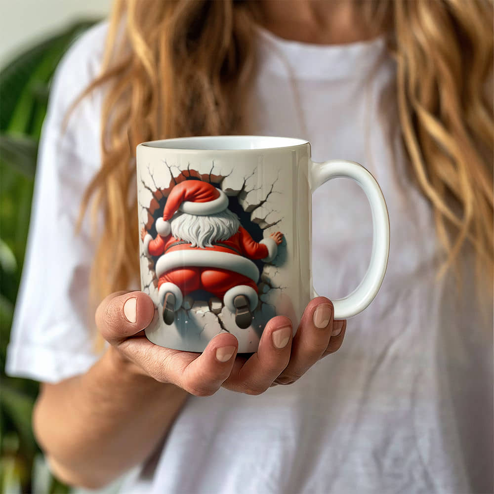 santa 3 D White Ceramic Mug