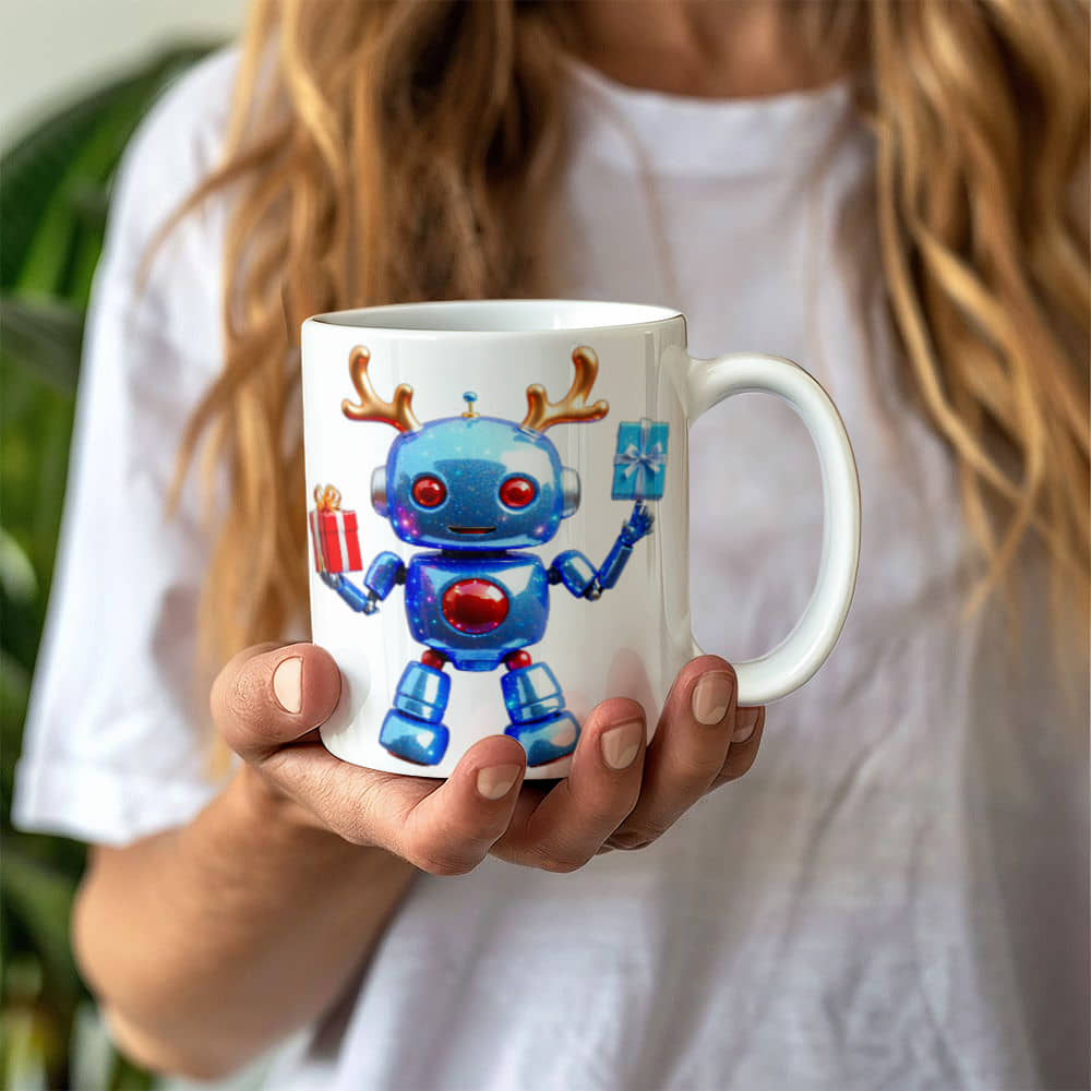 Robo Christmas White Ceramic Mug