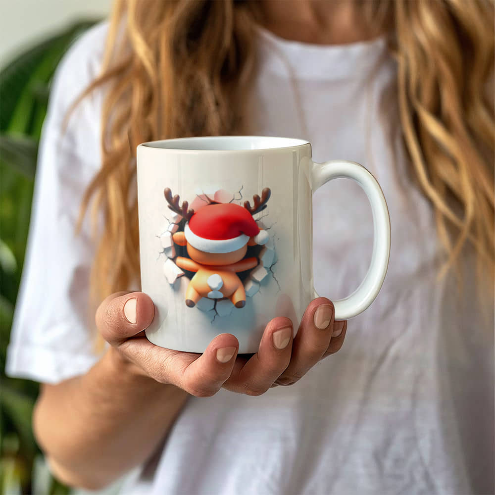 Reindeer 3 D White Ceramic Mug